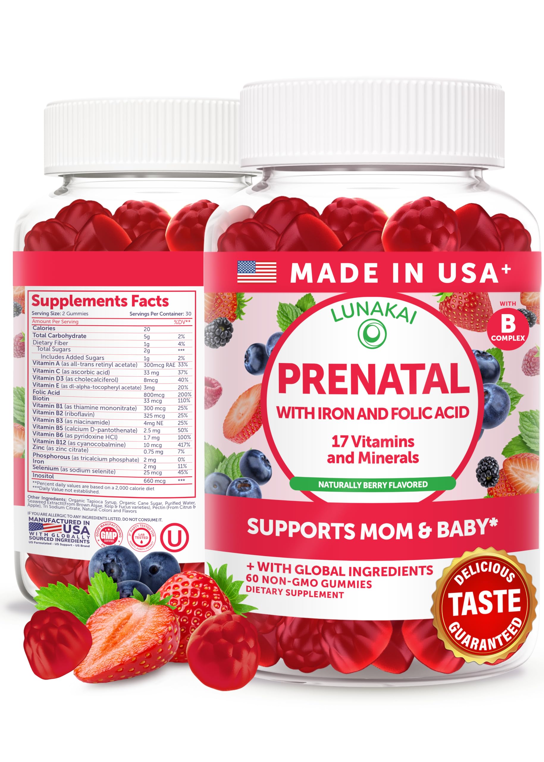 Lunakai Prenatal Vitamins Gummy 220g front view with packaging