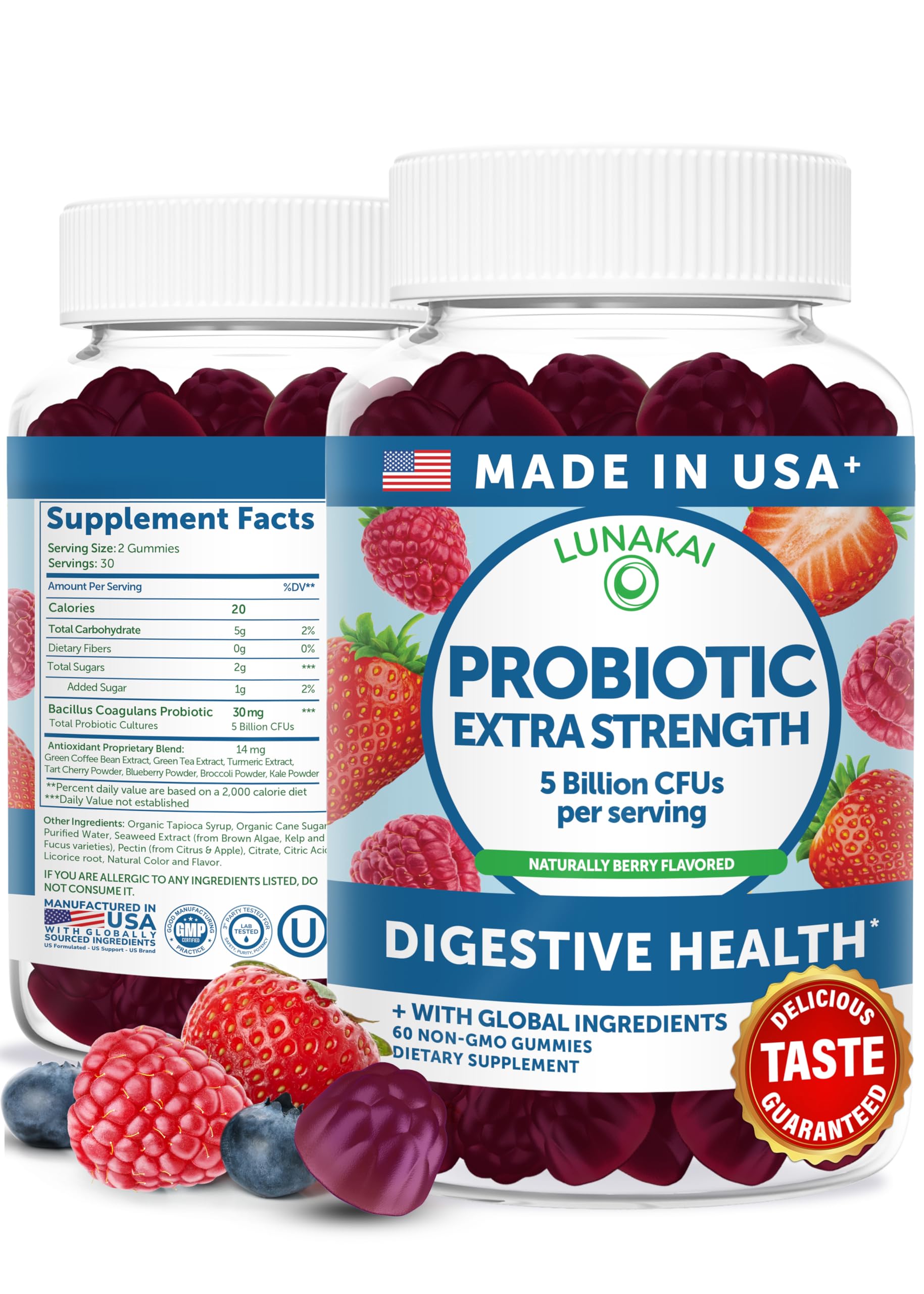 Lunakai Probiotic Gummies front view with berry flavour