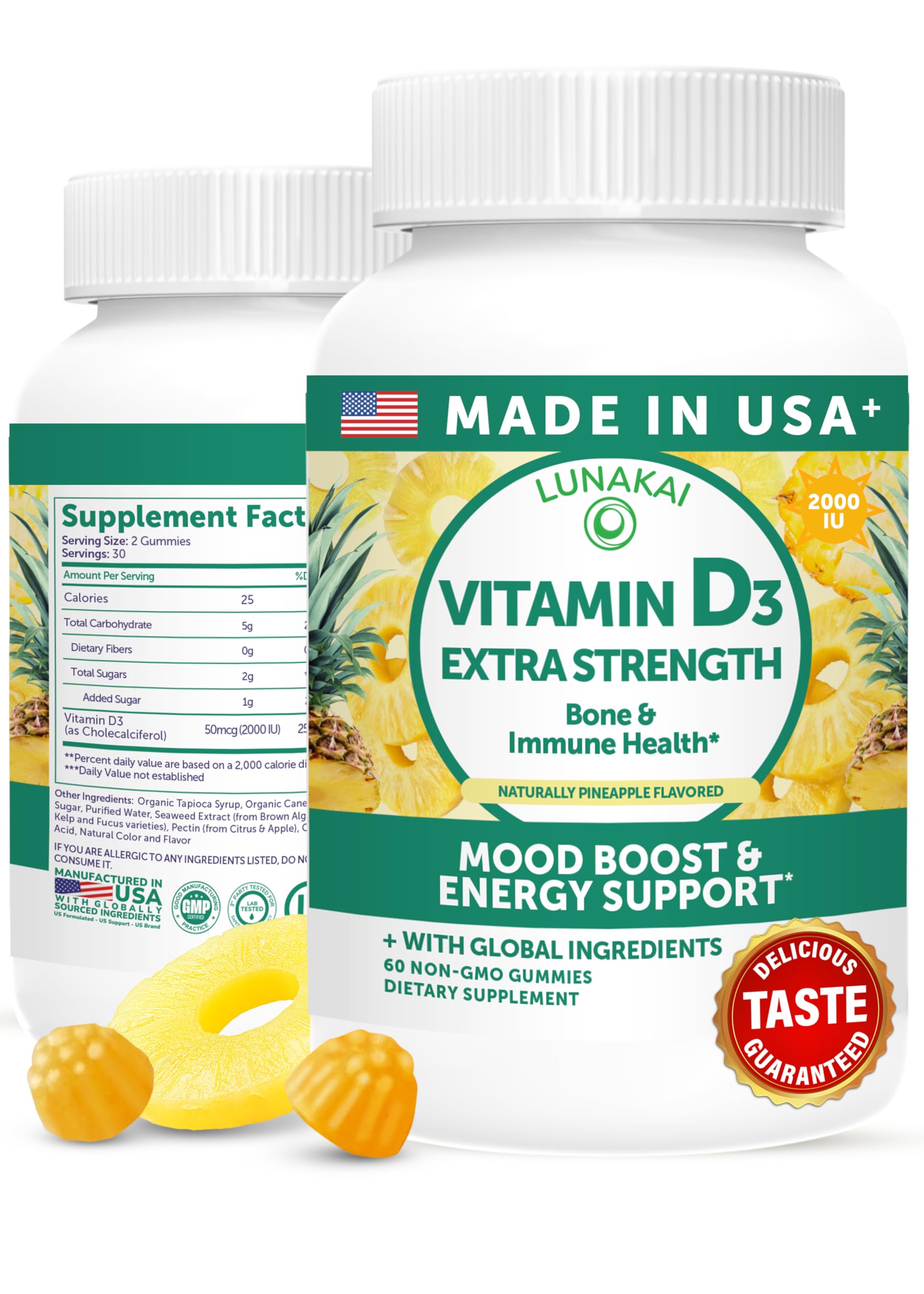 Lunakai Vitamin D3 Gummies front view with packaging