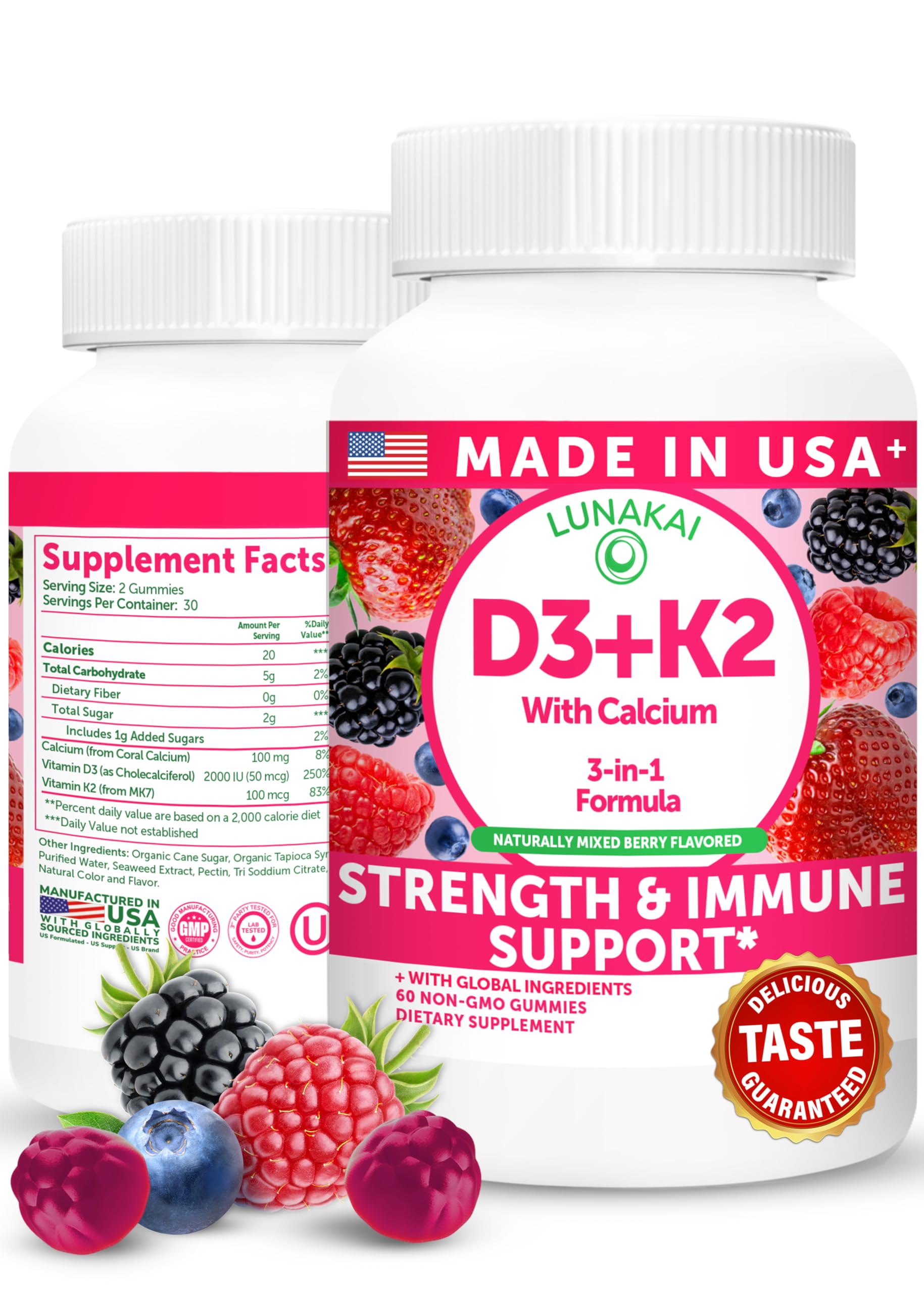 Lunakai Vitamin D3 & K2 Gummies 2000 IU front view