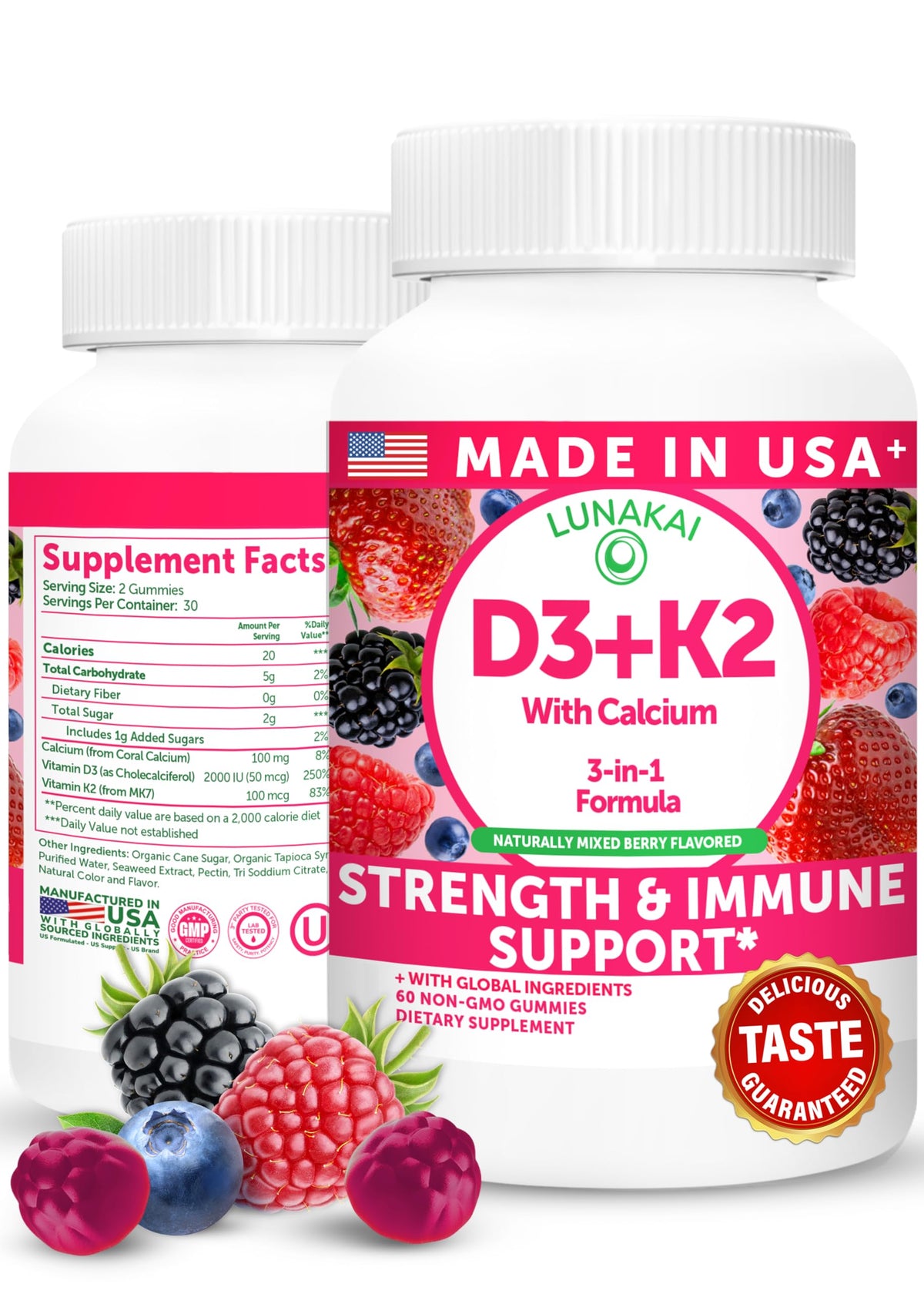 Lunakai Vitamin D3 & K2 Gummies 2000 IU front view
