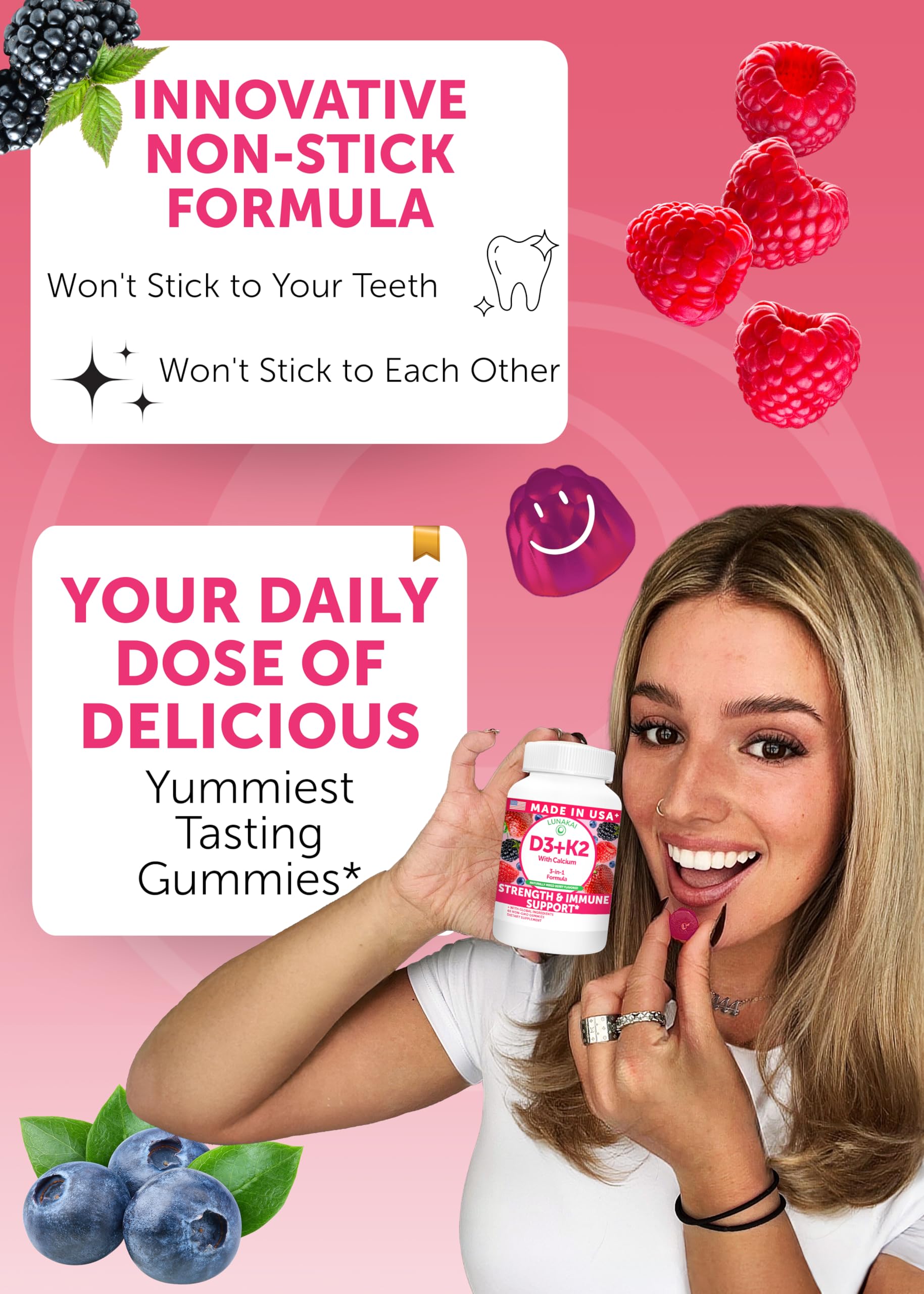 Lunakai Vitamin D3 & K2 Gummies 2000 IU mixed berry flavour