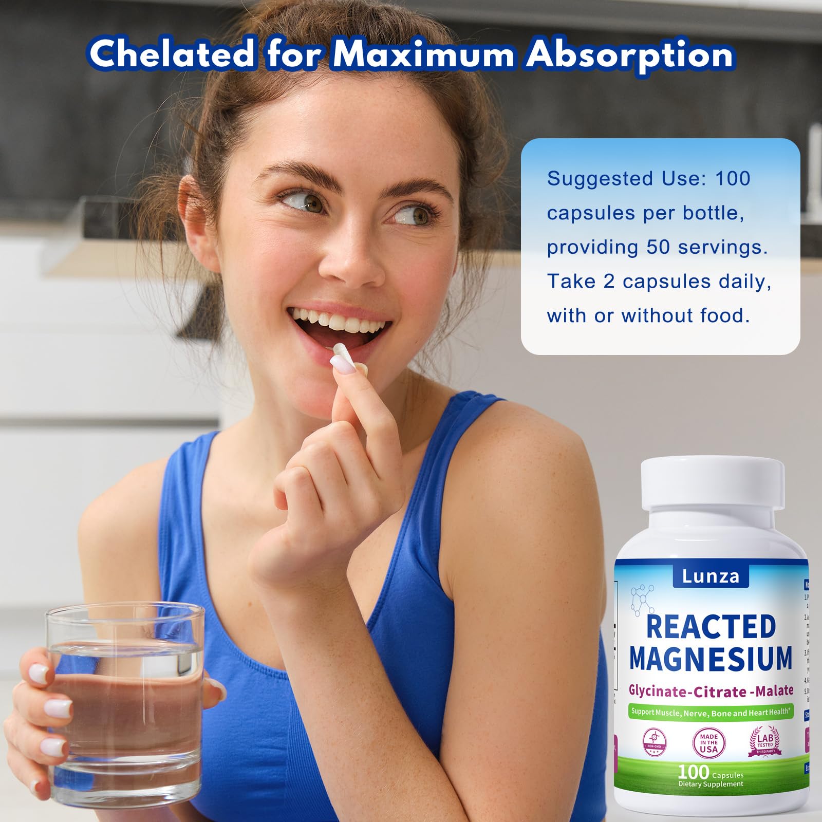 Lunza Magnesium Complex 300mg displayed with lifestyle elements