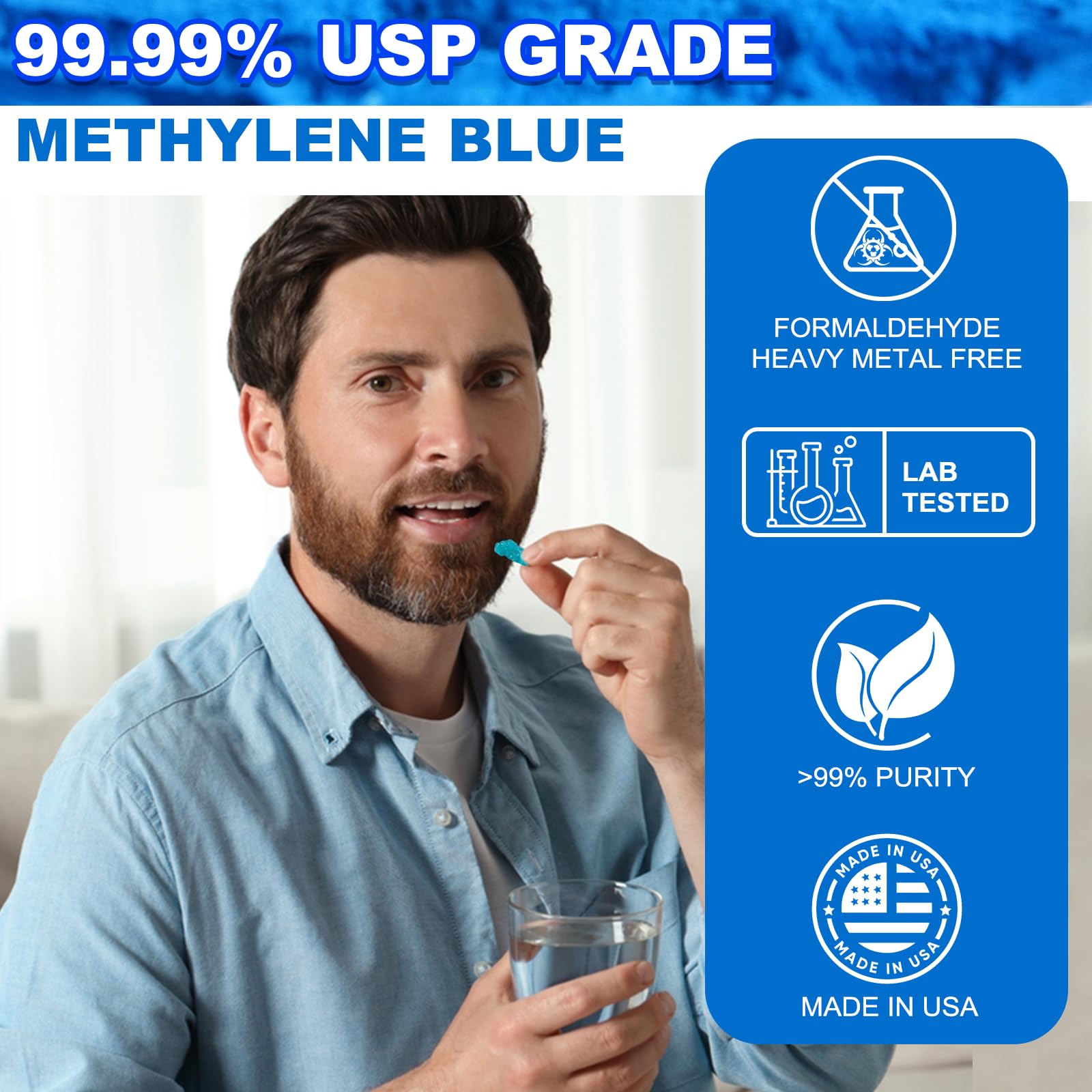 Lunza Methylene Blue Gummies nutritional information on back of packaging