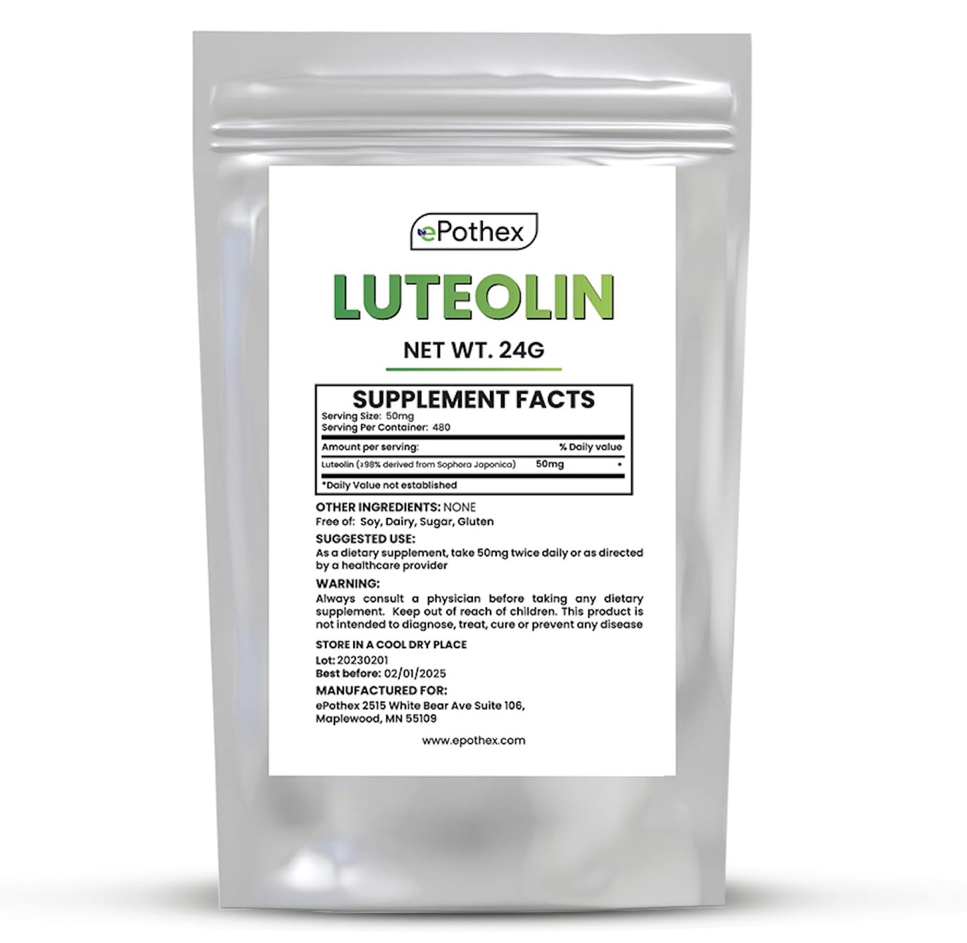 Luteolin Powder 24g front view packaging