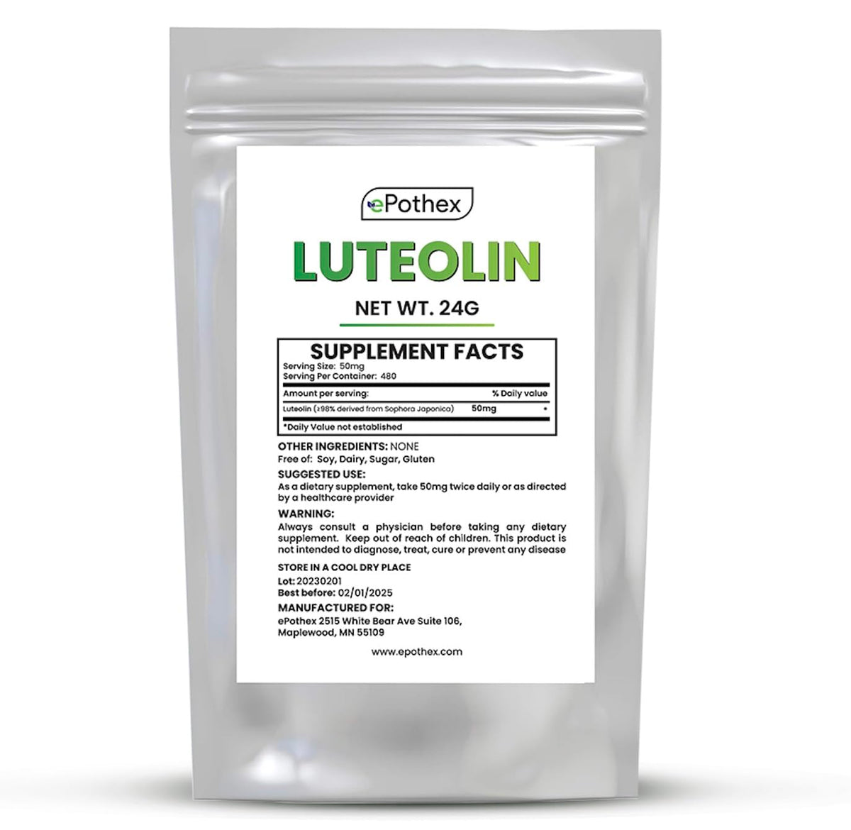 Luteolin Powder 24g front view packaging