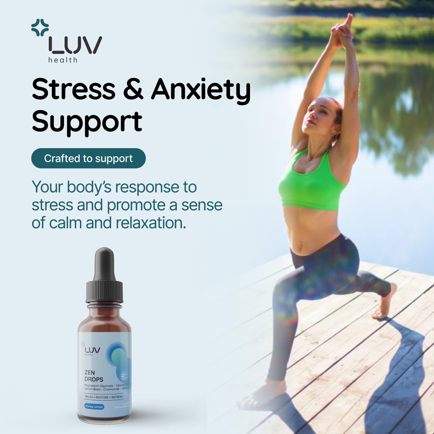 LUV health Zen Drops bottle with dosage dropper