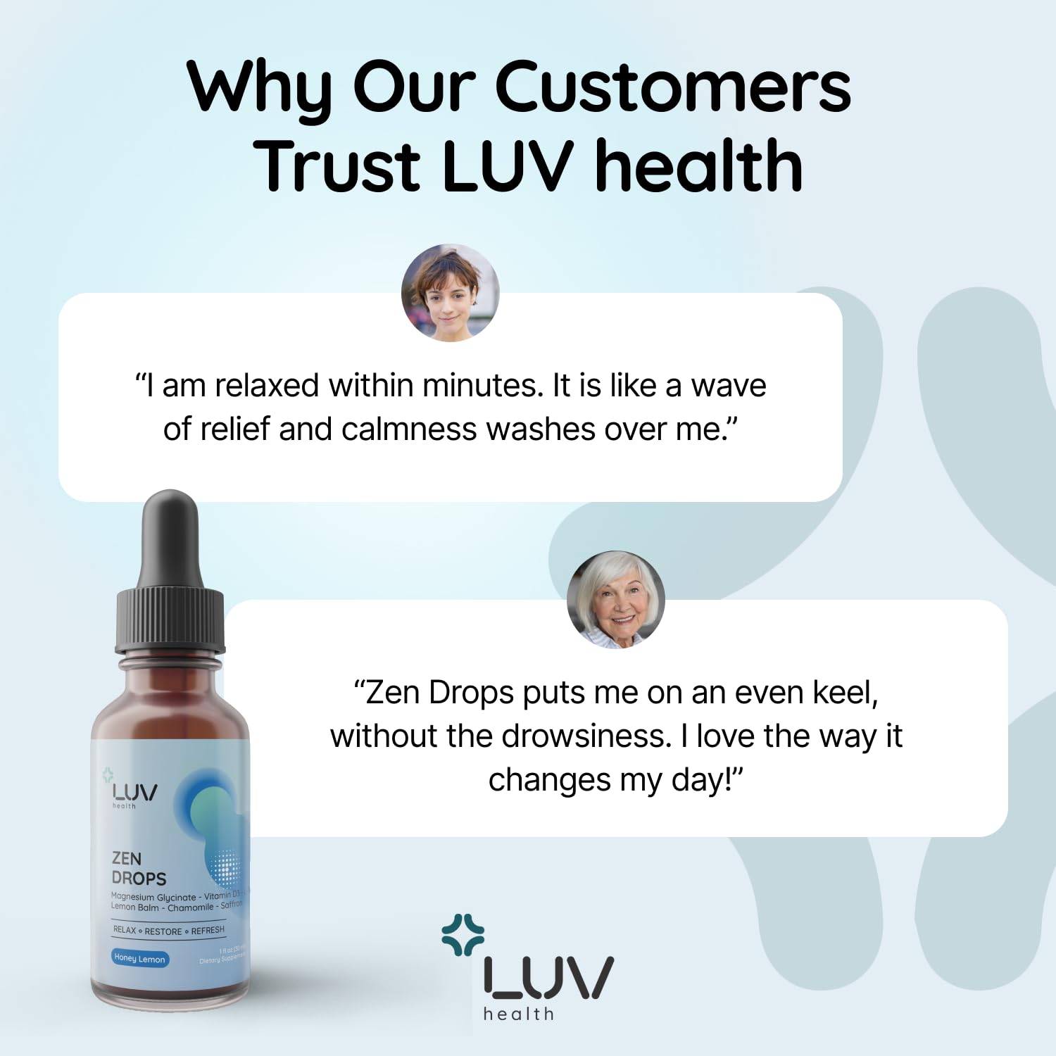 LUV health Zen Drops lifestyle scene with drops