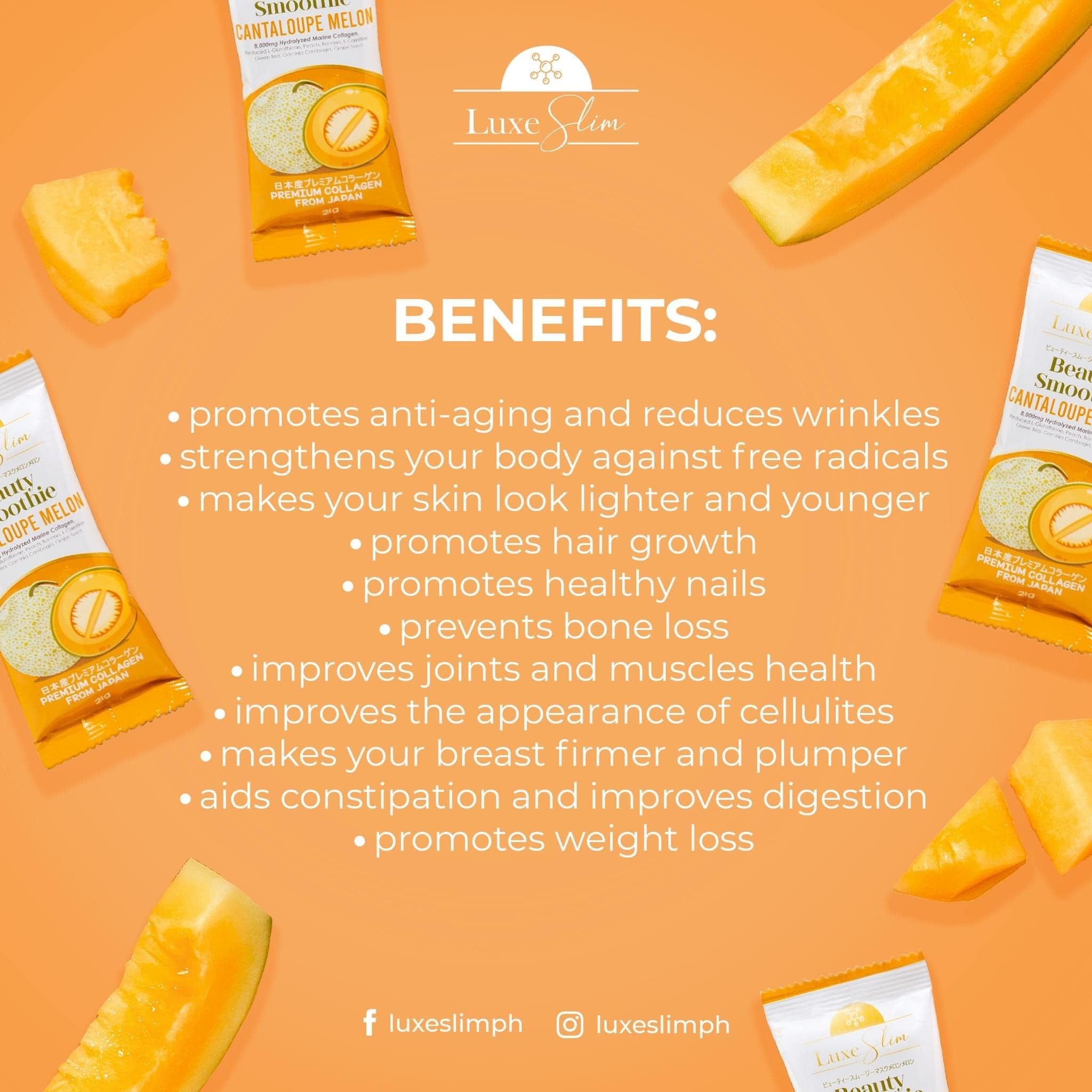 Luxe Slim Beauty Smoothie Cantaloupe Melon ingredients list on the back of the packaging