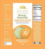 Luxe Slim Beauty Smoothie Cantaloupe Melon sachet with fresh cantaloupe in background
