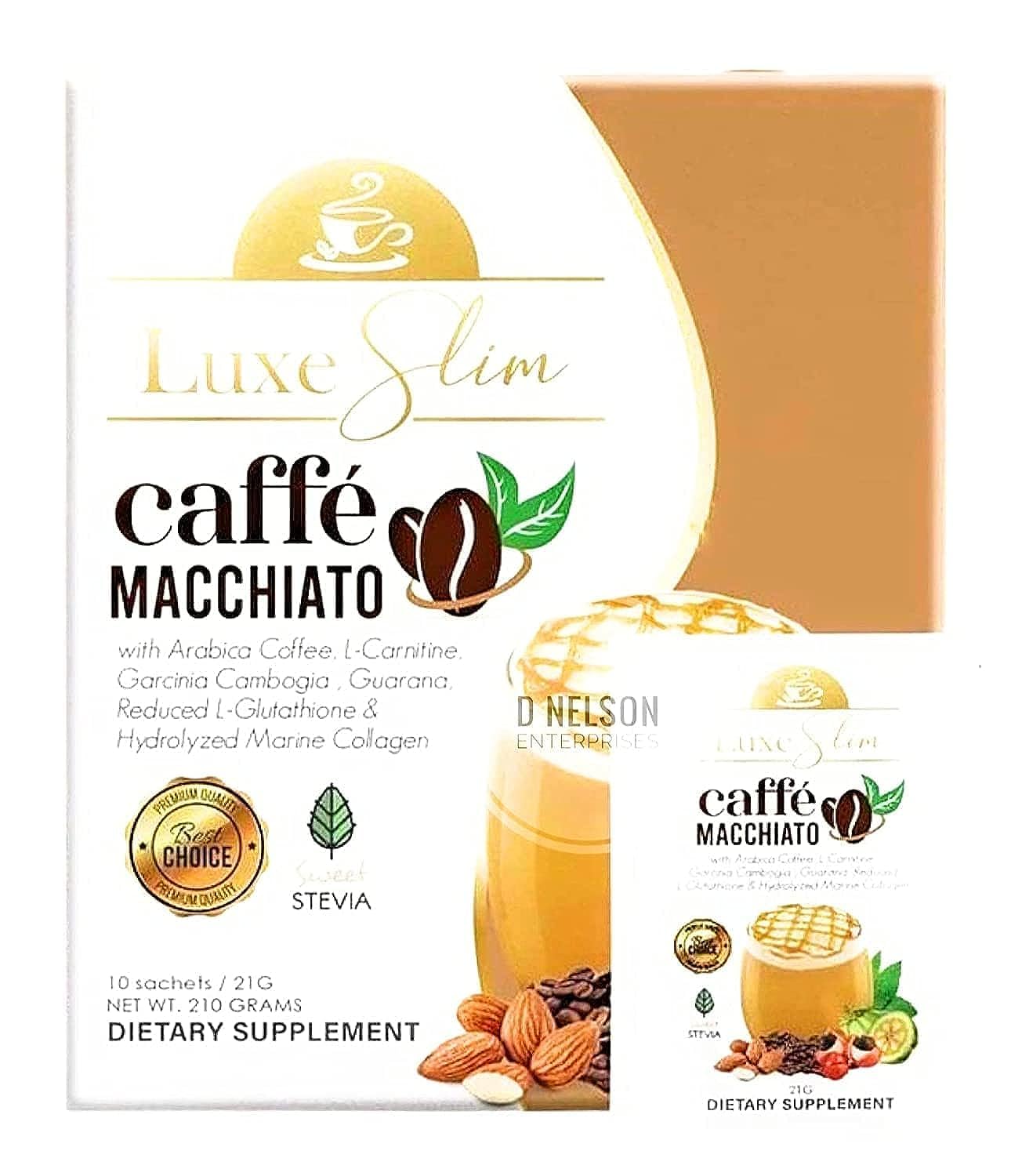 Luxe Slim Caffe Macchiato box with 10 sachets front view