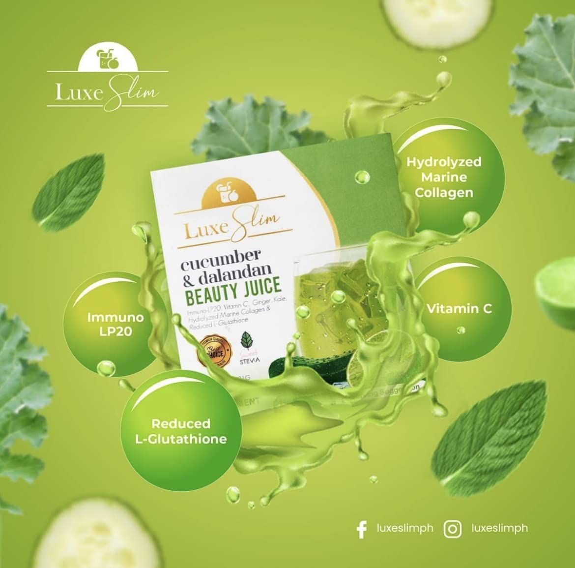 Luxe Slim Cucumber Dalandan Beauty Juice sachet opened with contents