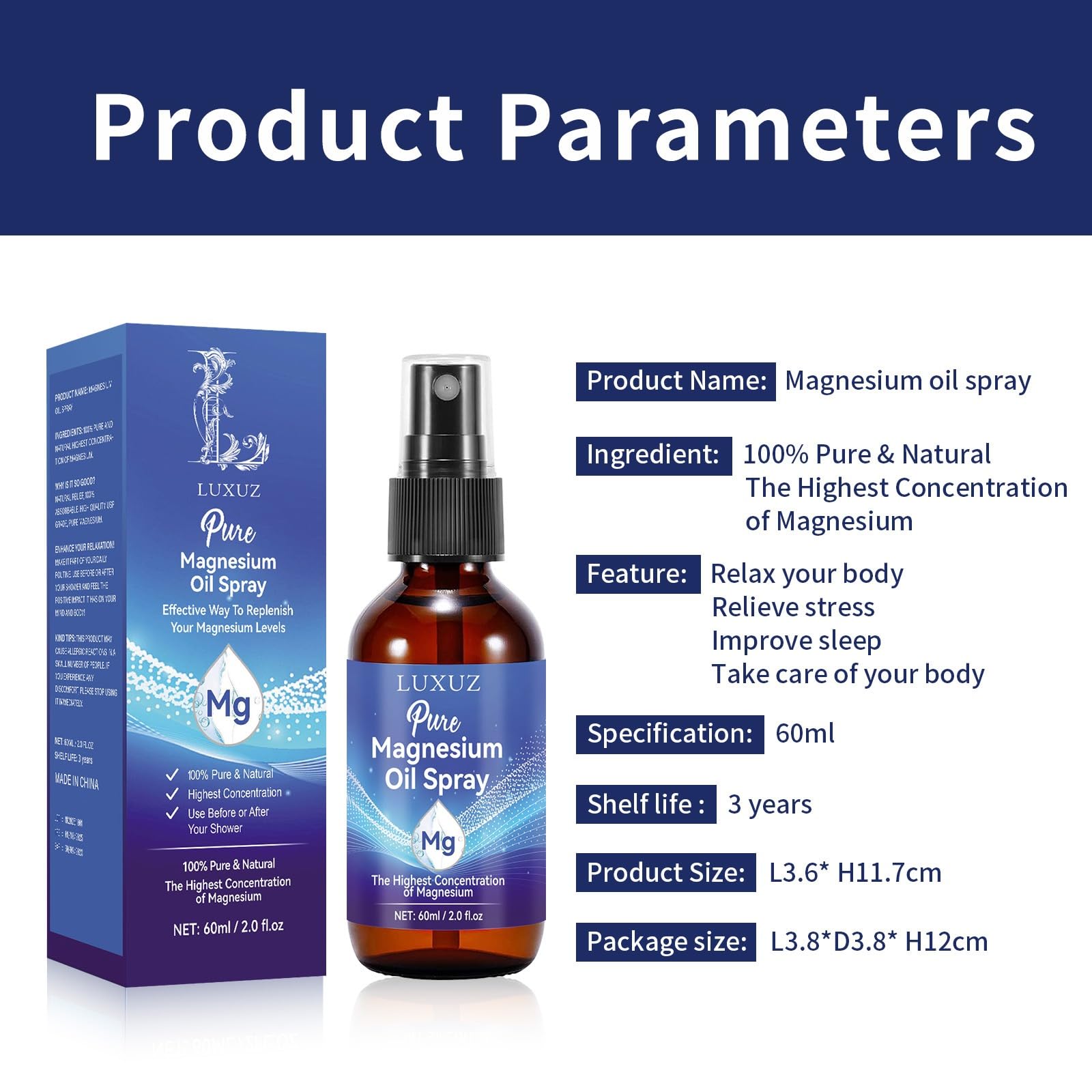 Luxuz Magnesium Oil Spray 1.7 Fl Oz close-up of spray nozzle