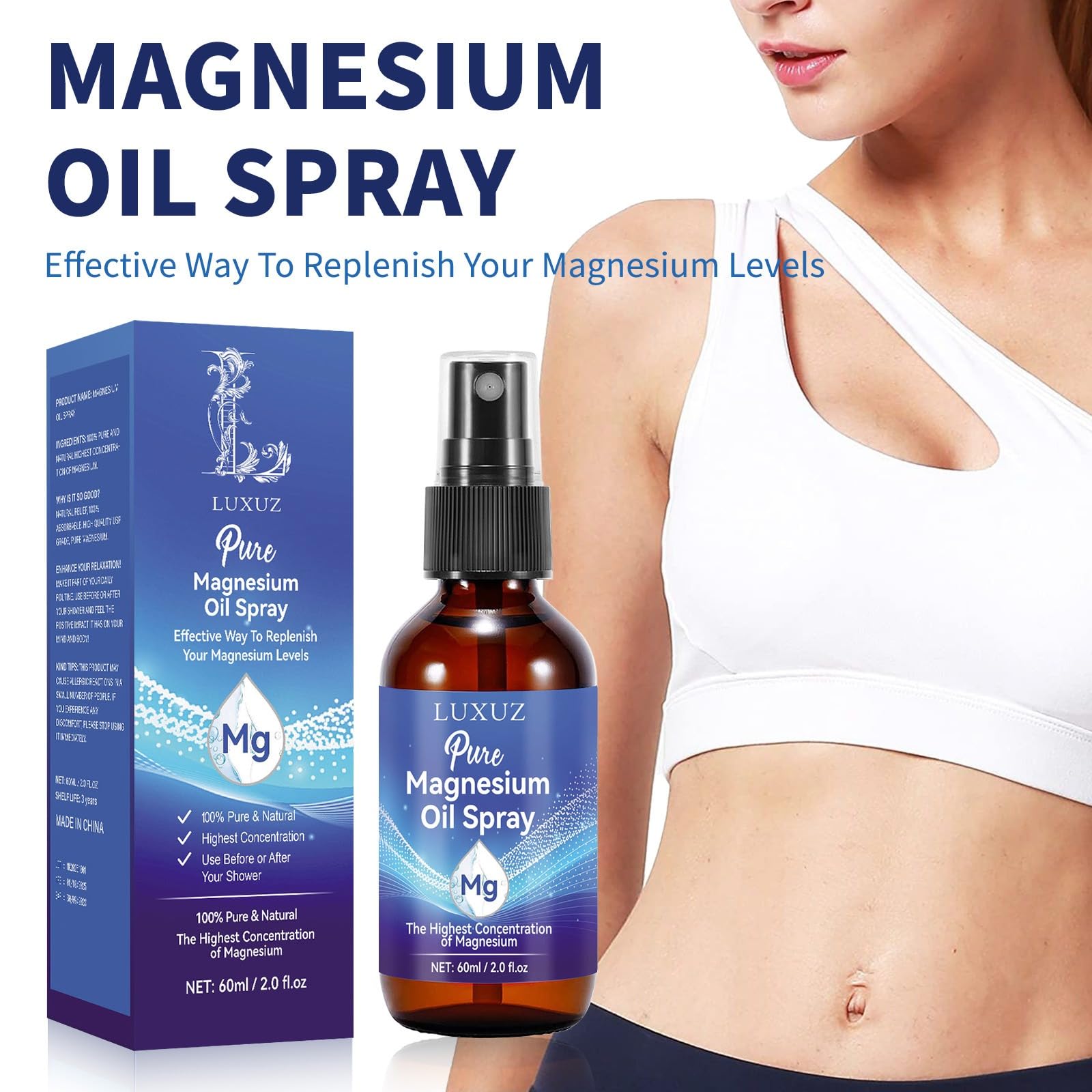 Luxuz Magnesium Oil Spray 1.7 Fl Oz with gym bag