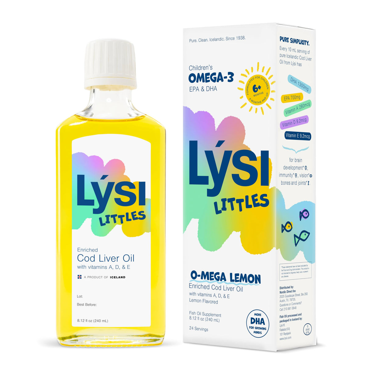LYSI Cod Liver Oil for Kids bottle front view with lemon flavour