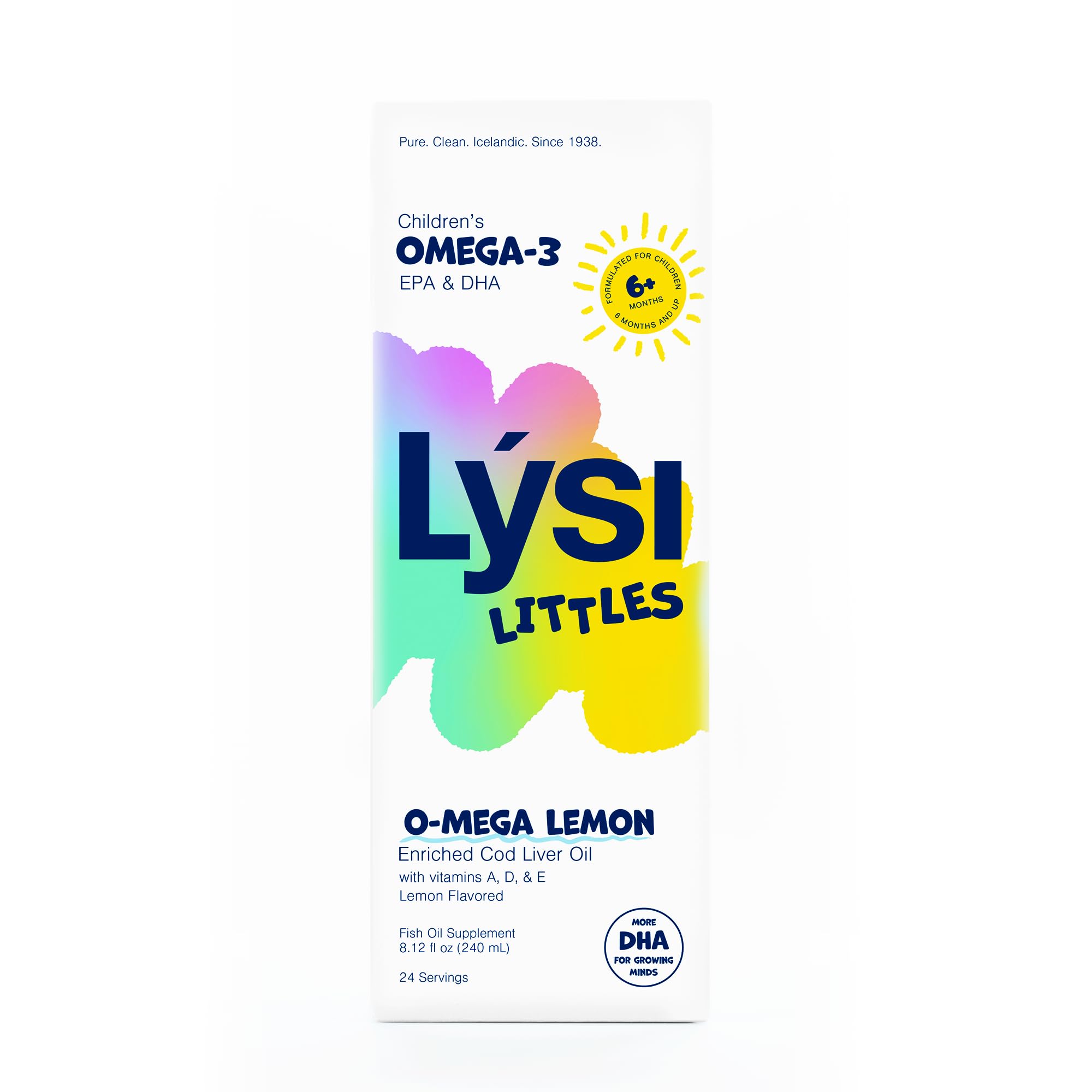 LYSI Cod Liver Oil for Kids bottle on a kitchen counter