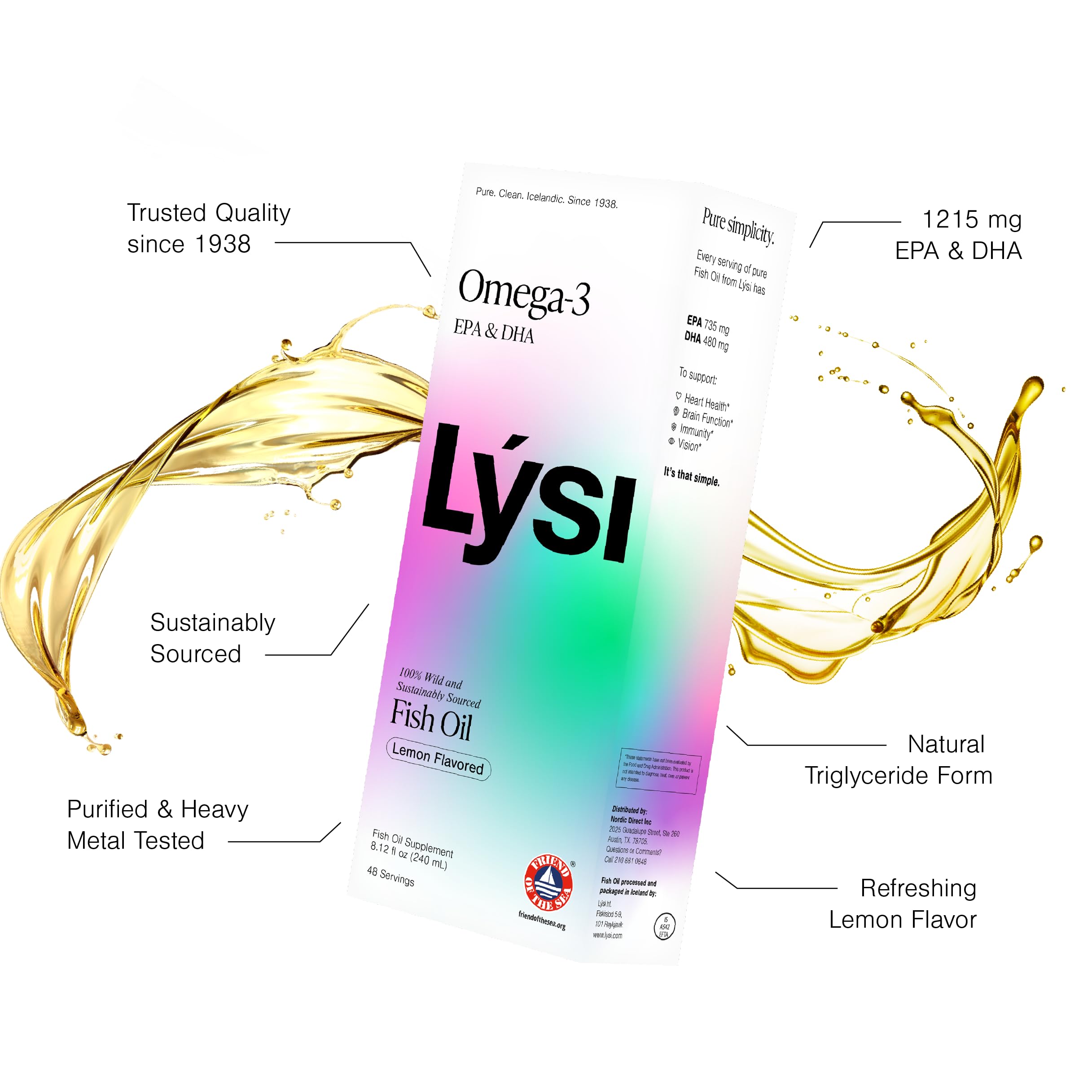 LYSI Omega-3 Fish Oil Liquid 1215mg EPA DHA label close-up