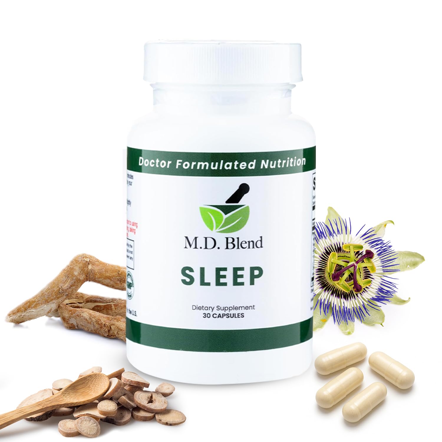 M.D. Blend Sleep Supplement front view with packaging