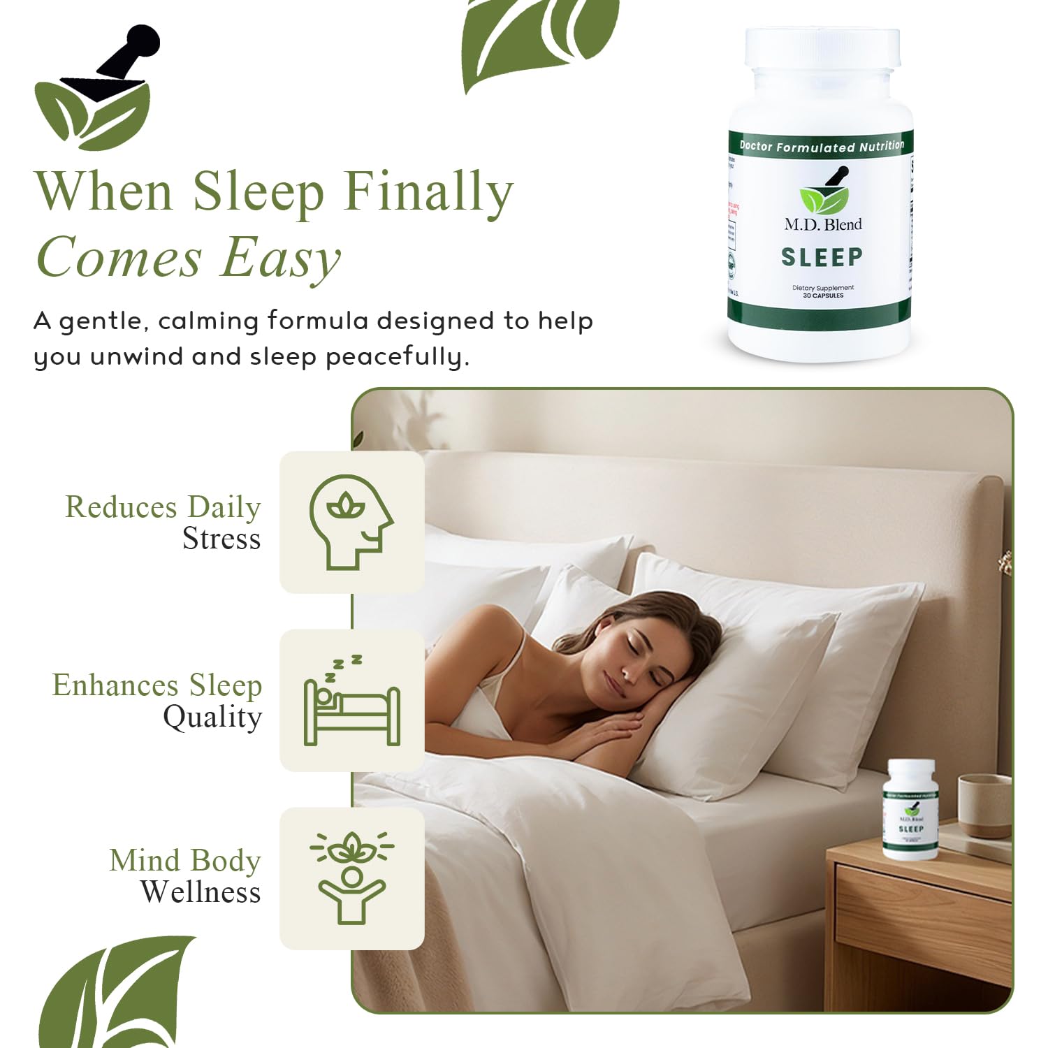 M.D. Blend Sleep Supplement side view showing ingredients