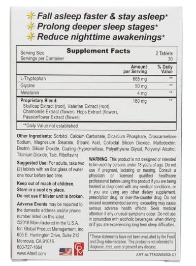 M&F Essential Sleep Supplement back view with ingredient list