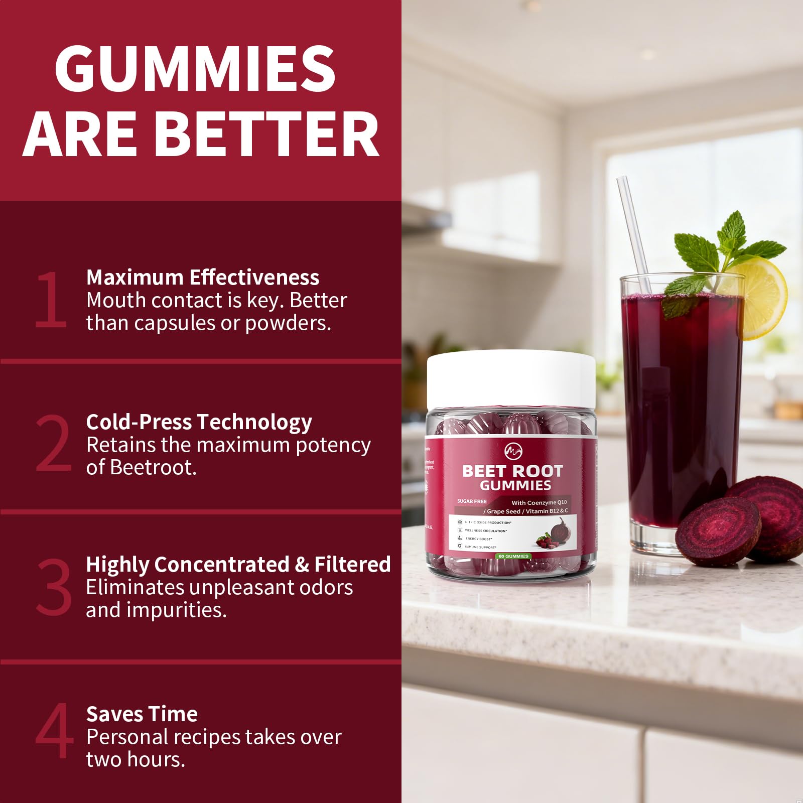 M inch Grape Seed Extract Beetroot Gummies showing berry flavour