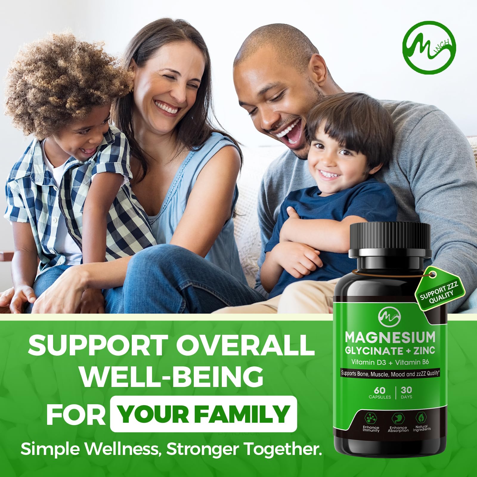 M inch Magnesium Glycinate Supplement capsules close-up