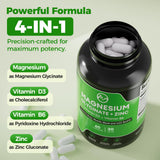 M inch Magnesium Glycinate Supplement capsules in hand