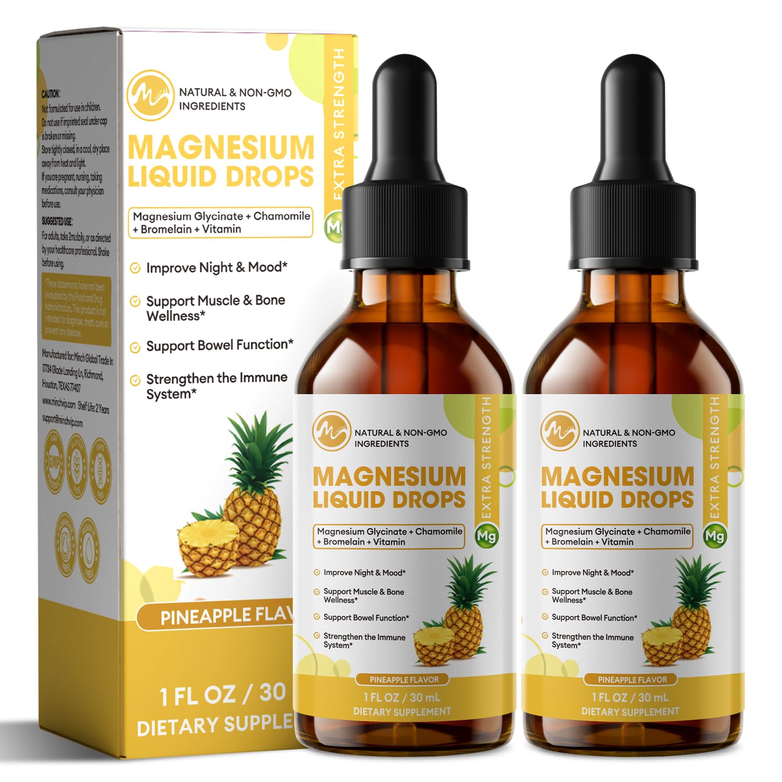 M inch Magnesium Liquid Drops front view with pineapple flavour
