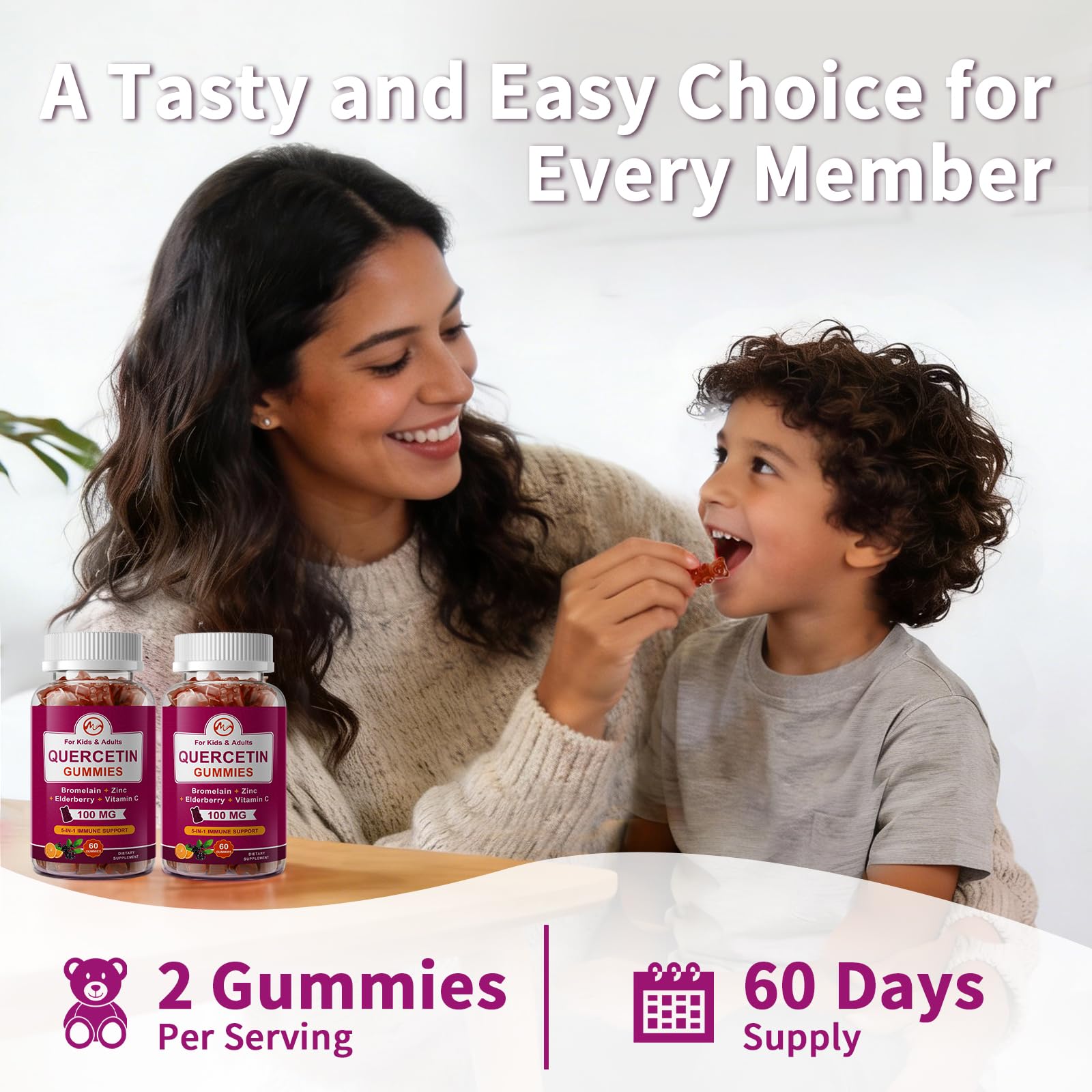 M inch Quercetin Gummies 100 MG bottle with a natural background