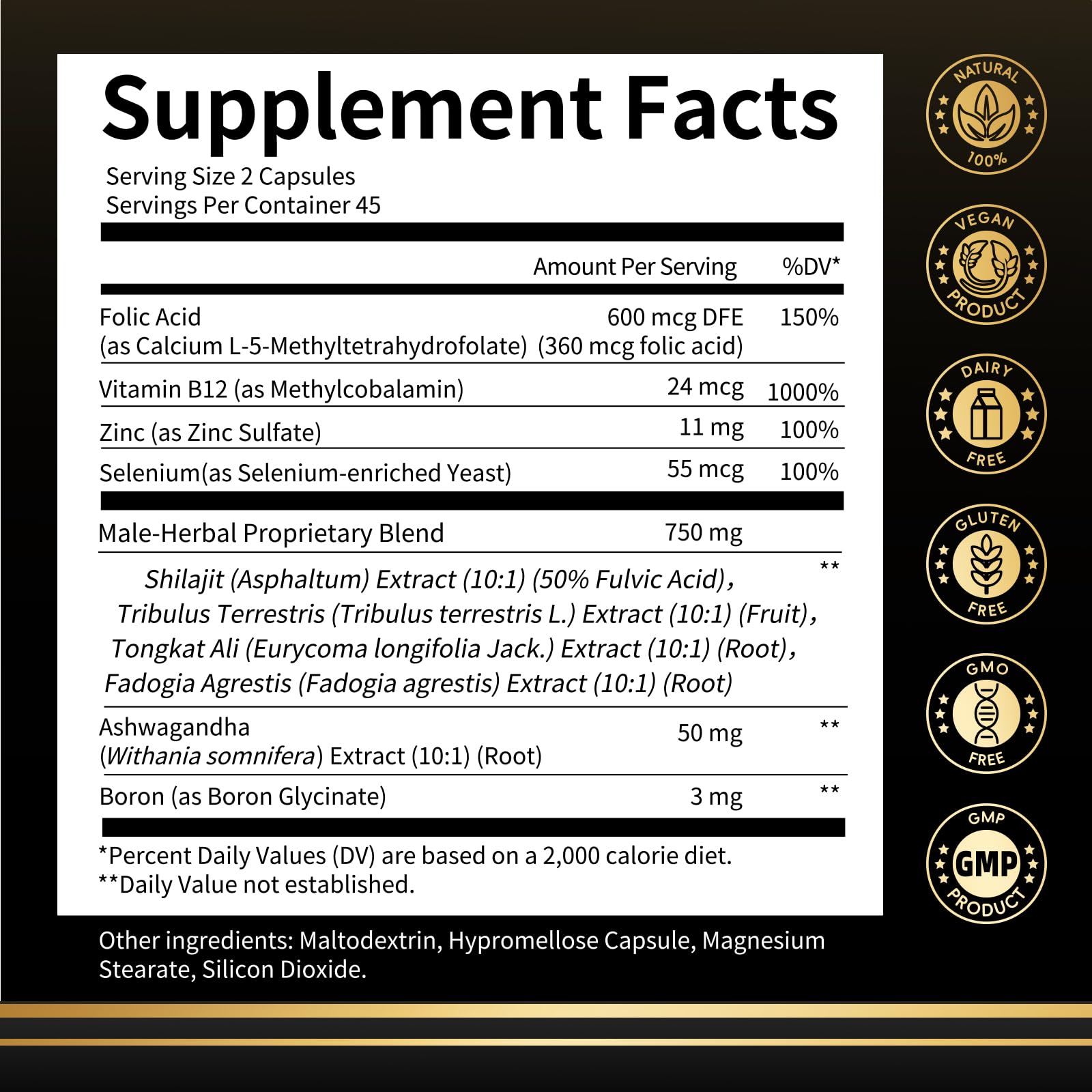 M inch Shilajit Capsules 750mg side view showing capsules