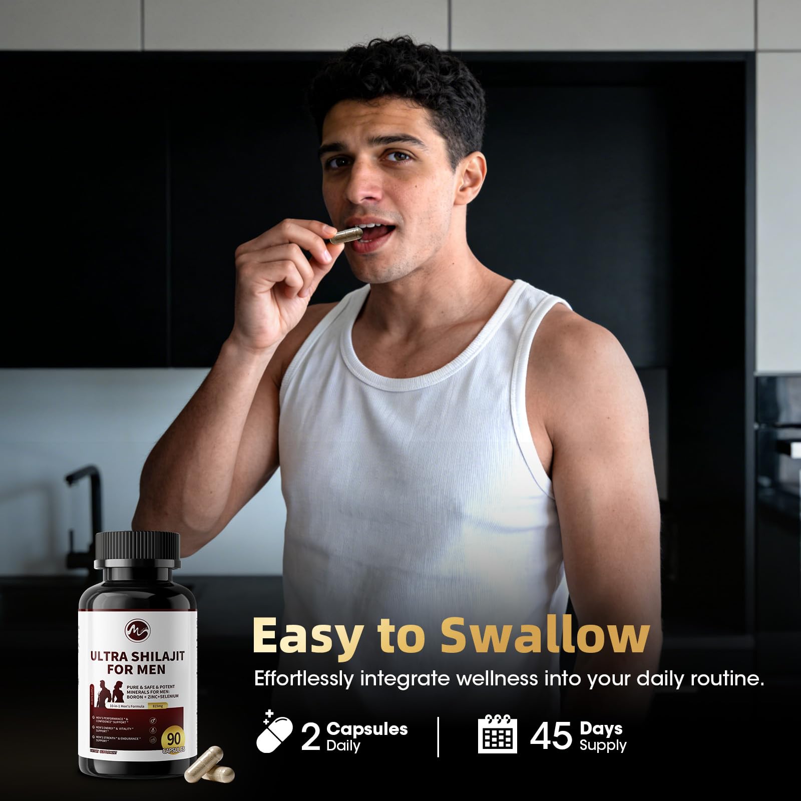 M inch Shilajit Capsules 750mg with measuring spoon