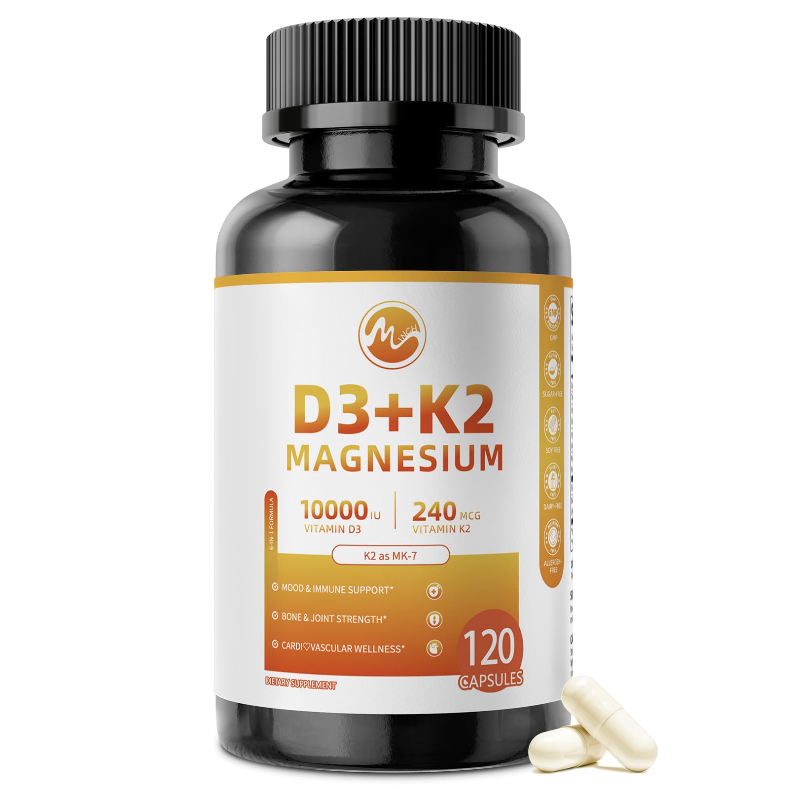 M inch Vitamin D3 K2 capsules front view
