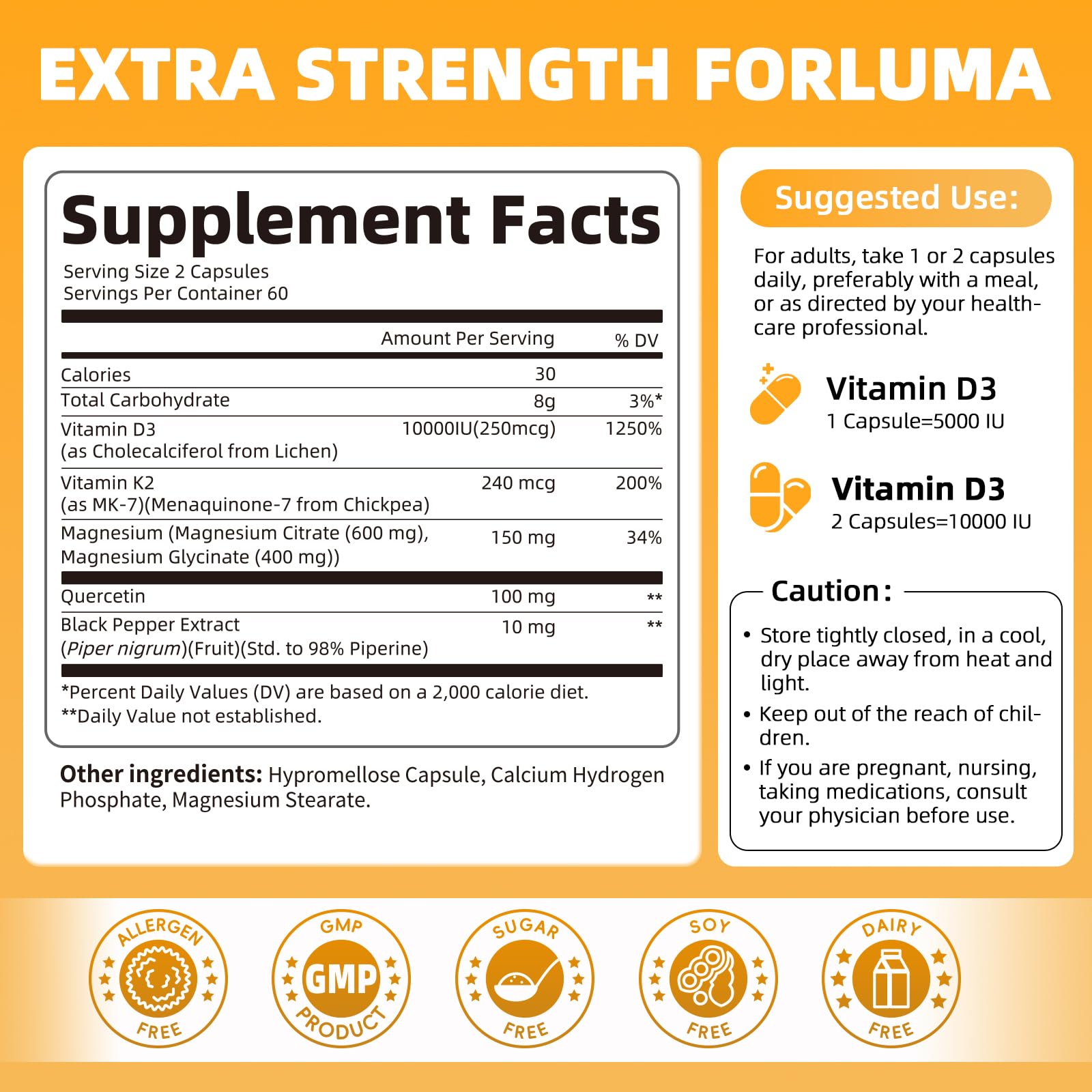 M inch Vitamin D3 K2 capsules packaging side view