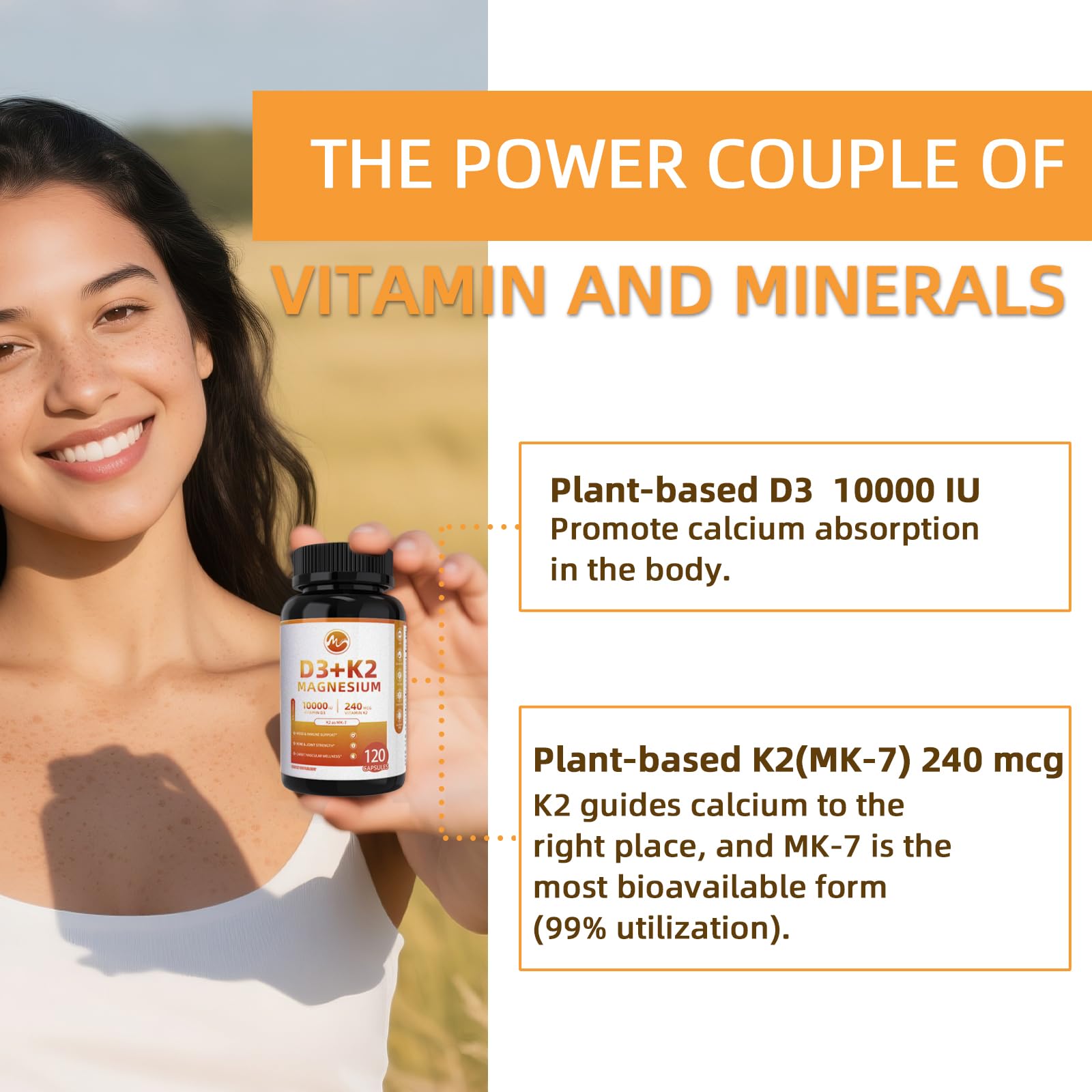 M inch Vitamin D3 K2 capsules showing capsule size