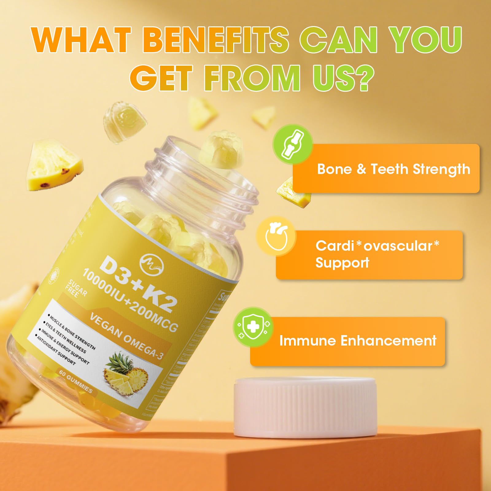 M inch Vitamin D3 K2 Gummies with pineapple flavour