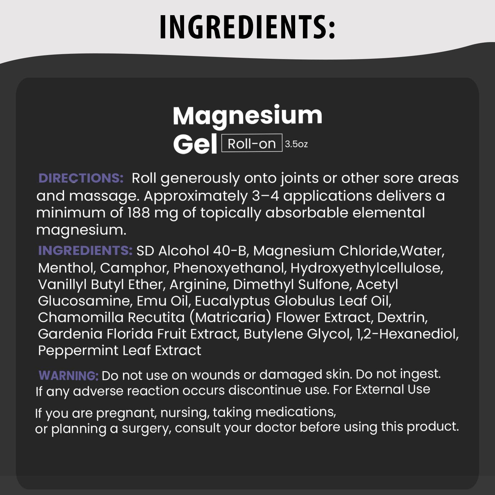 M PAIN MANAGEMENT TECHNOLOGIES Magnesium Roll-On ingredients list