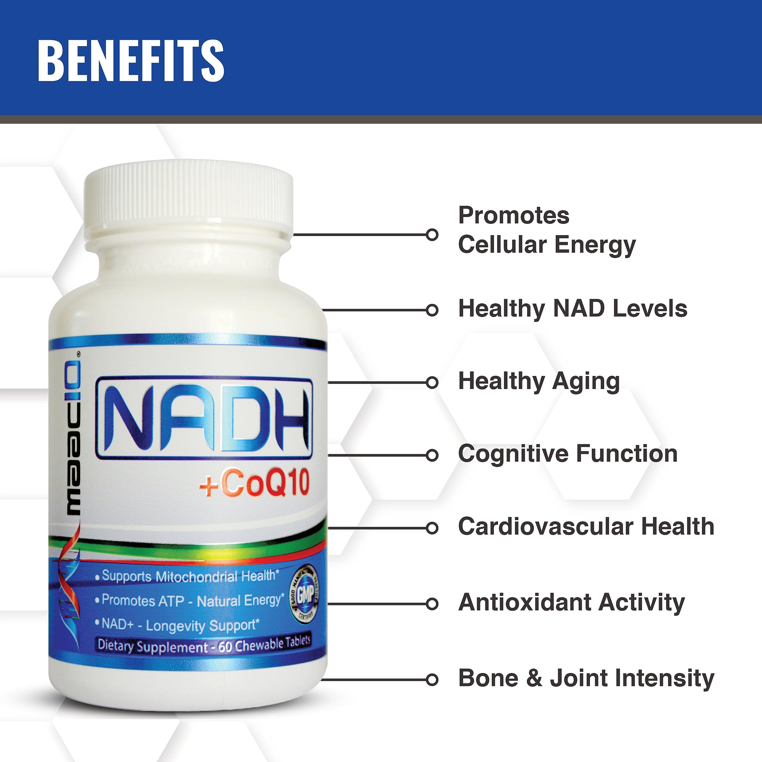 MAAC10 NADH + CoQ10 chewable tablets close-up