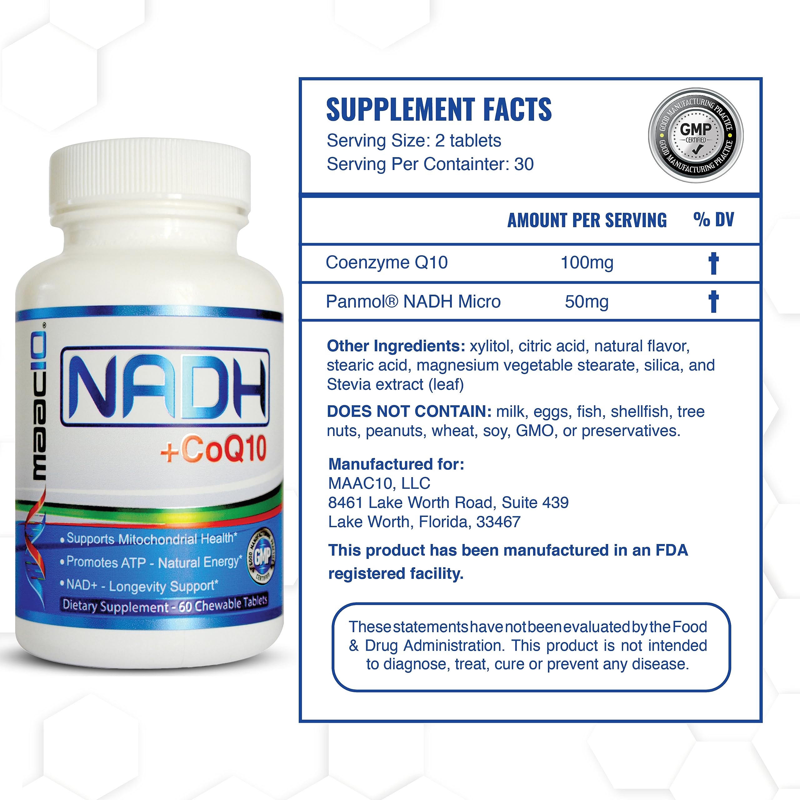 MAAC10 NADH + CoQ10 chewable tablets packaging