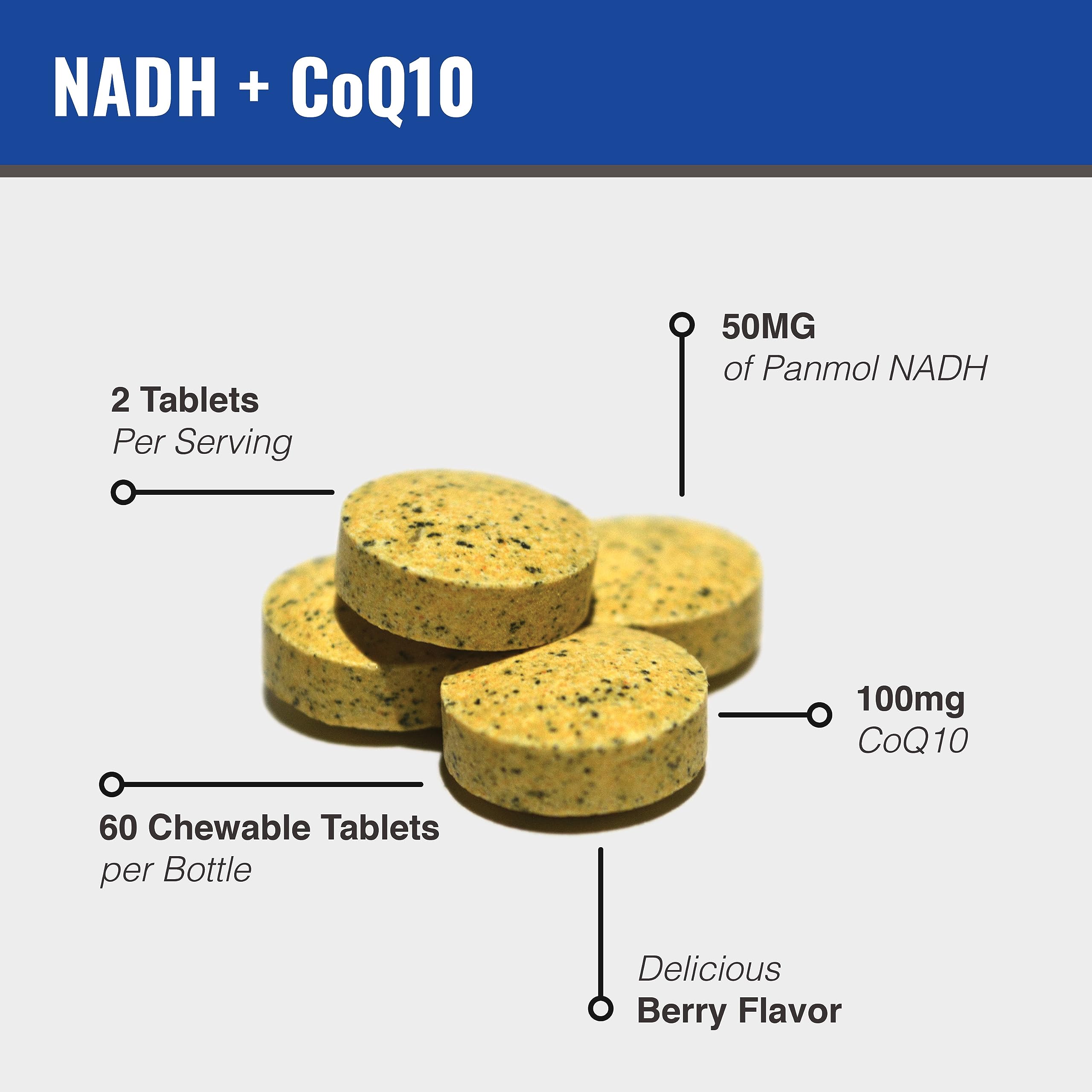 MAAC10 NADH + CoQ10 chewable tablets side view