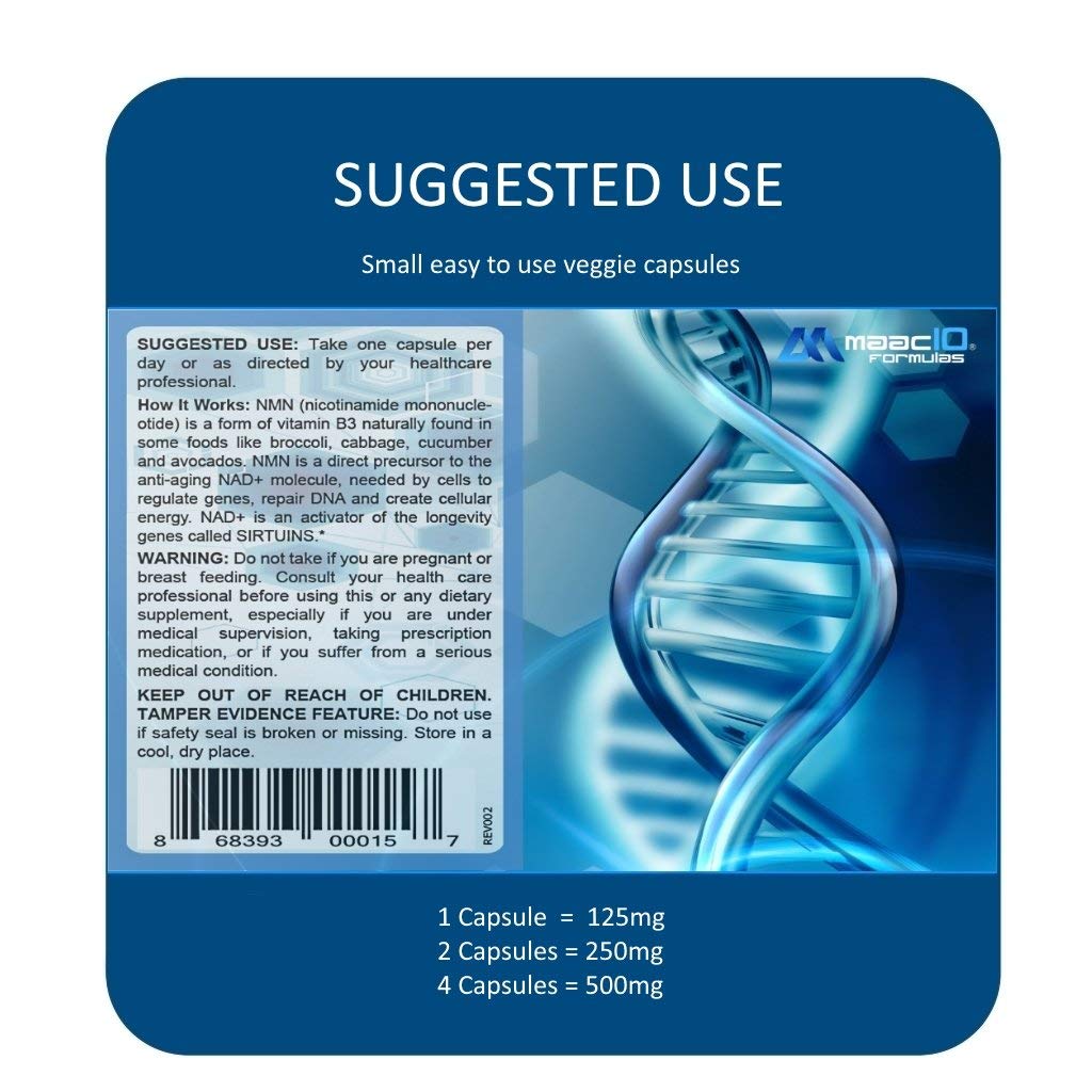 MAAC10 NMN Supplement 99% Pure Vitamin B3 nutritional information