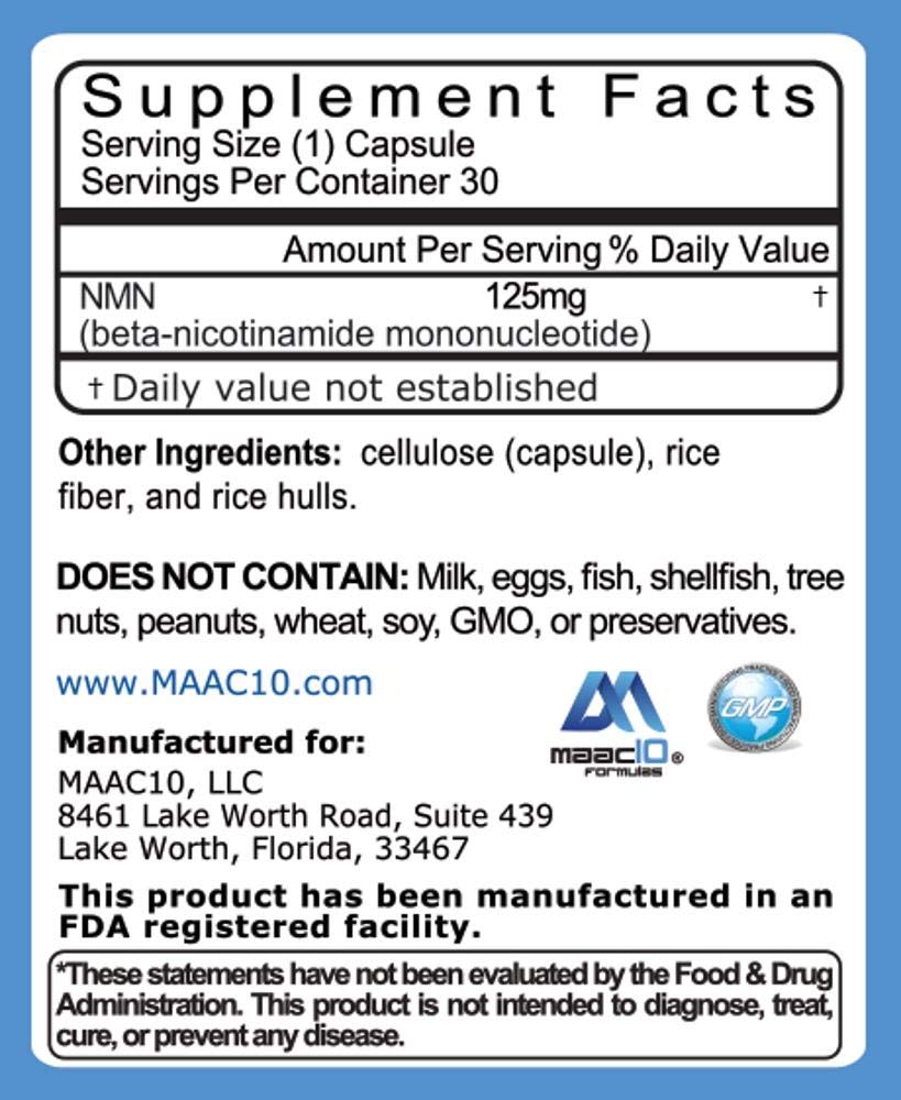 MAAC10 NMN Supplement 99% Pure Vitamin B3 side view