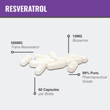 MAAC10 Trans-Resveratrol capsules on a wooden table