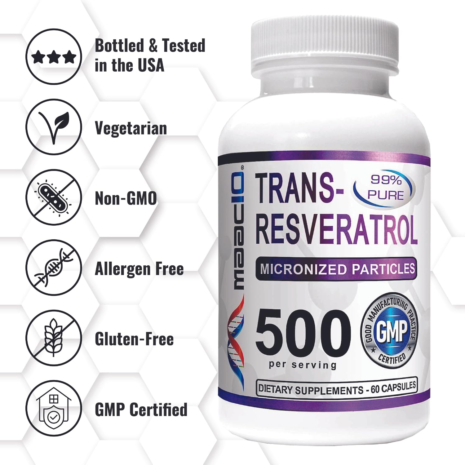 MAAC10 Trans-Resveratrol label showing ingredients