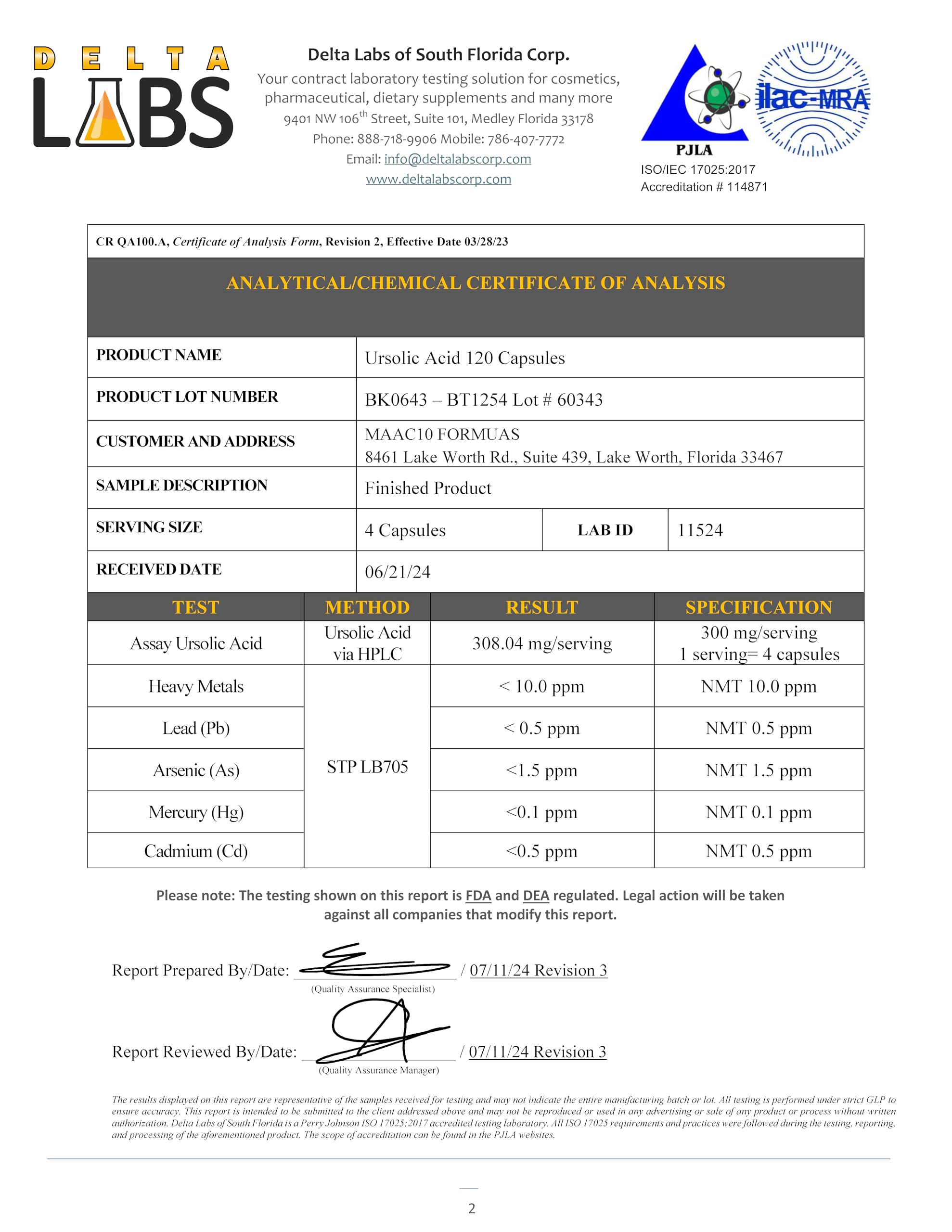 MAAC10 Ursolic Acid Capsules side view with label