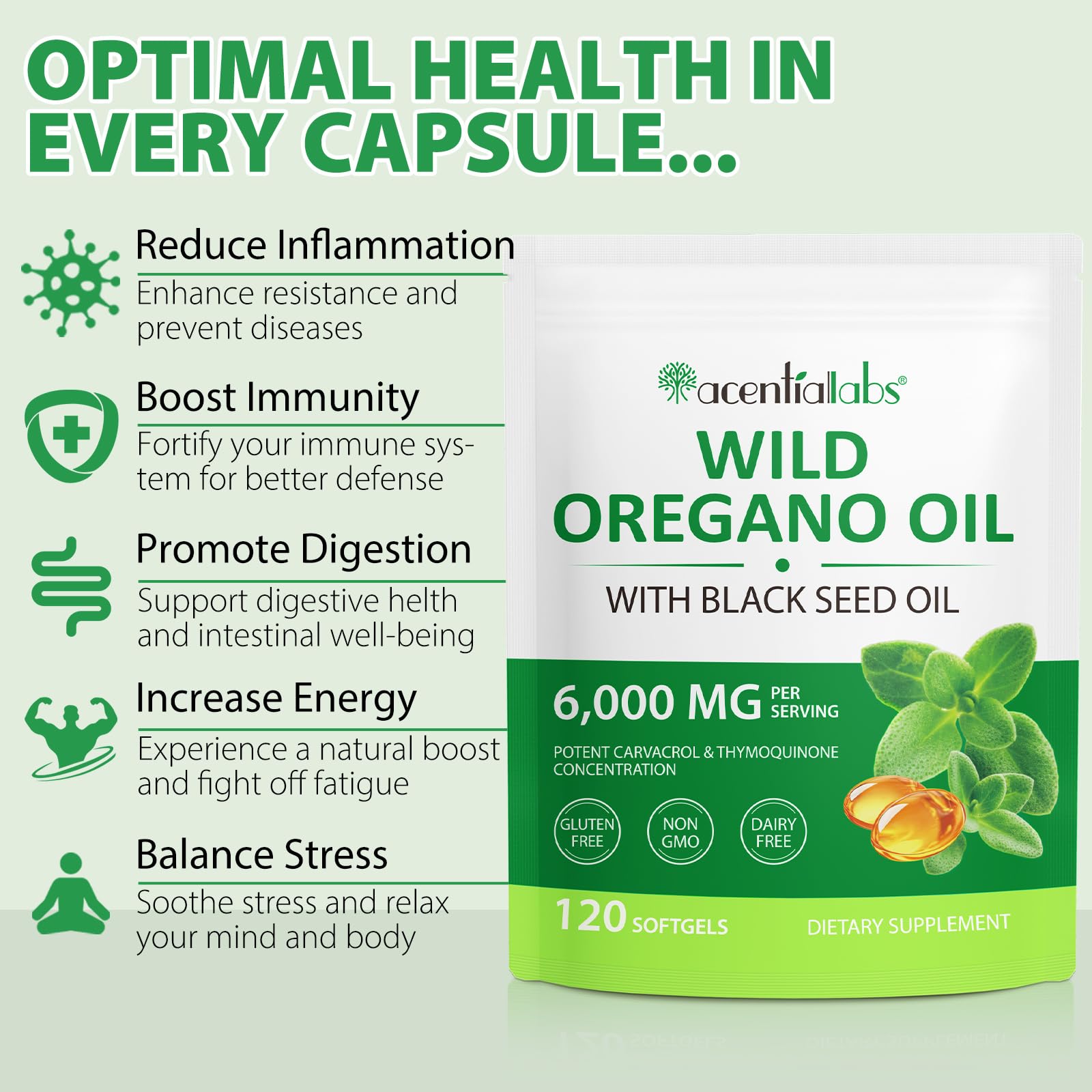 Maaoun Oregano Oil Softgels 6000mg bottle with label