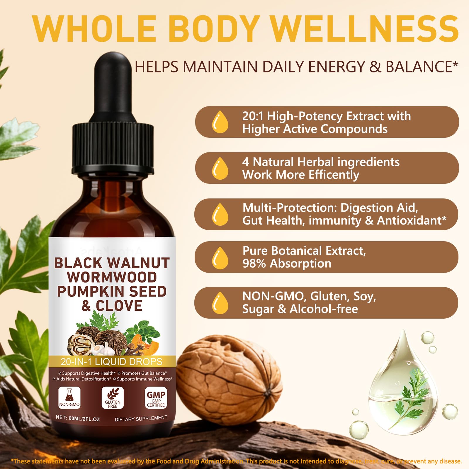 Maaoun Wormwood Black Walnut Cleanse Drops 2 fl oz bottle with dropper