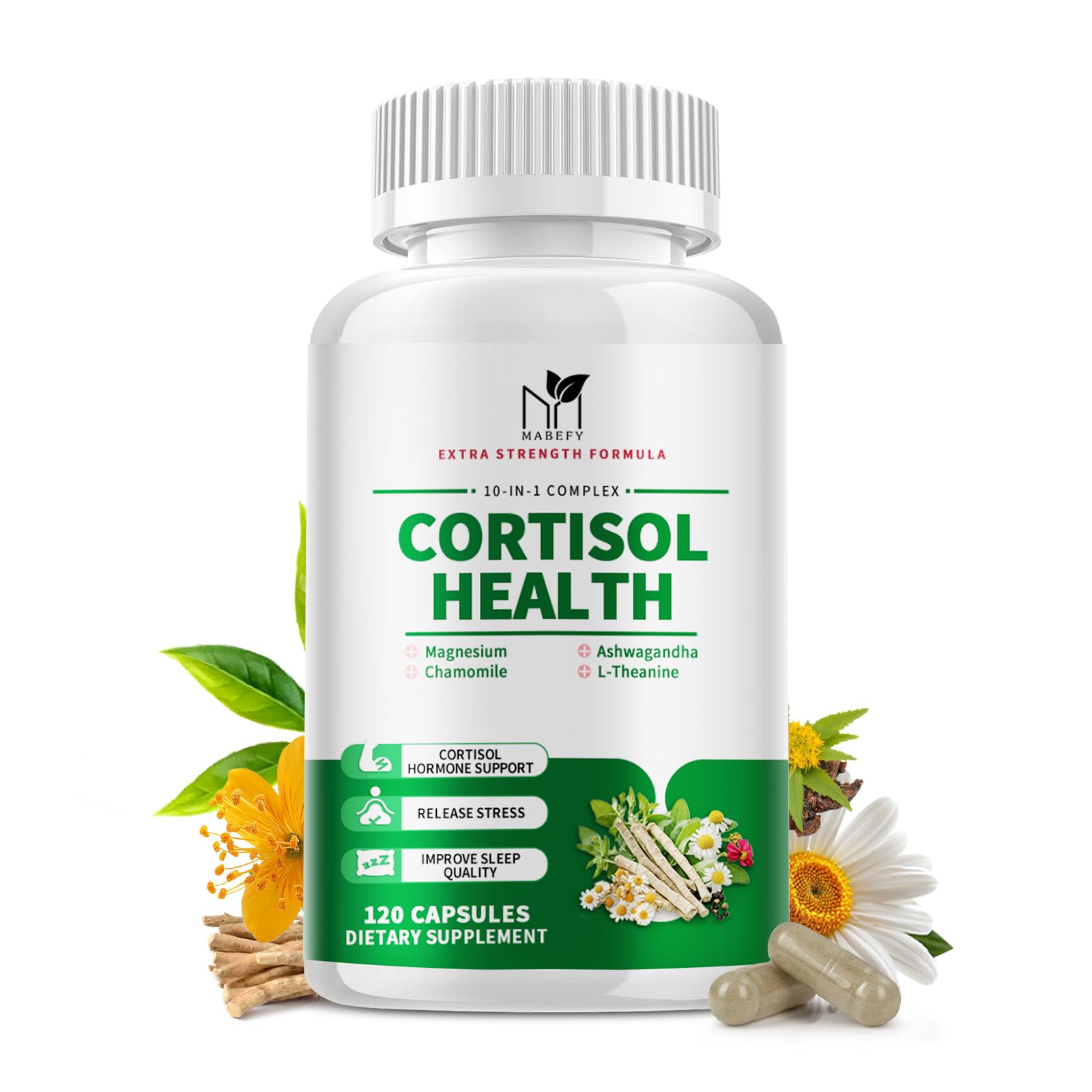 MABEFY Cortisol Support Supplement front view with packaging