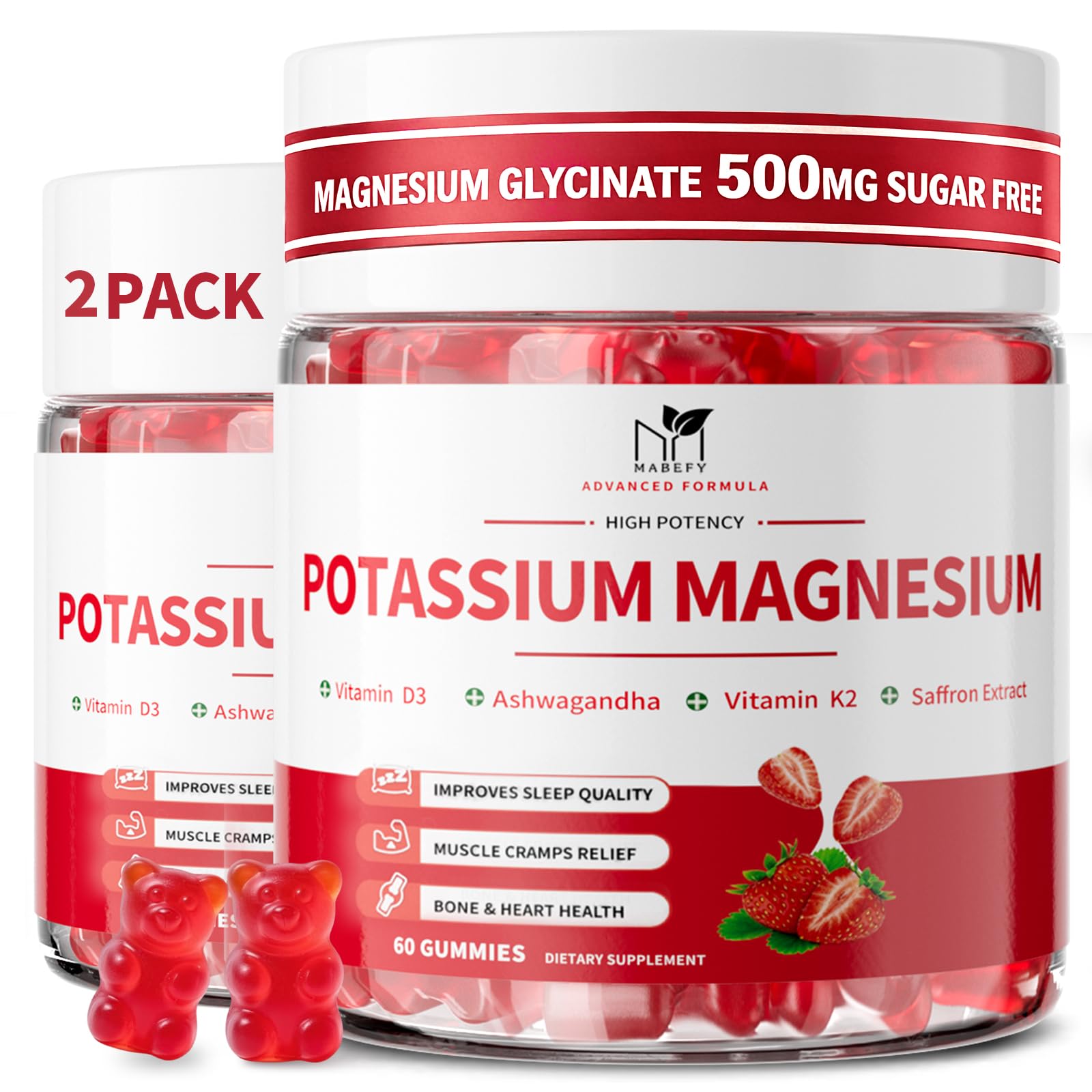 MABEFY Magnesium Potassium Gummies front view with packaging