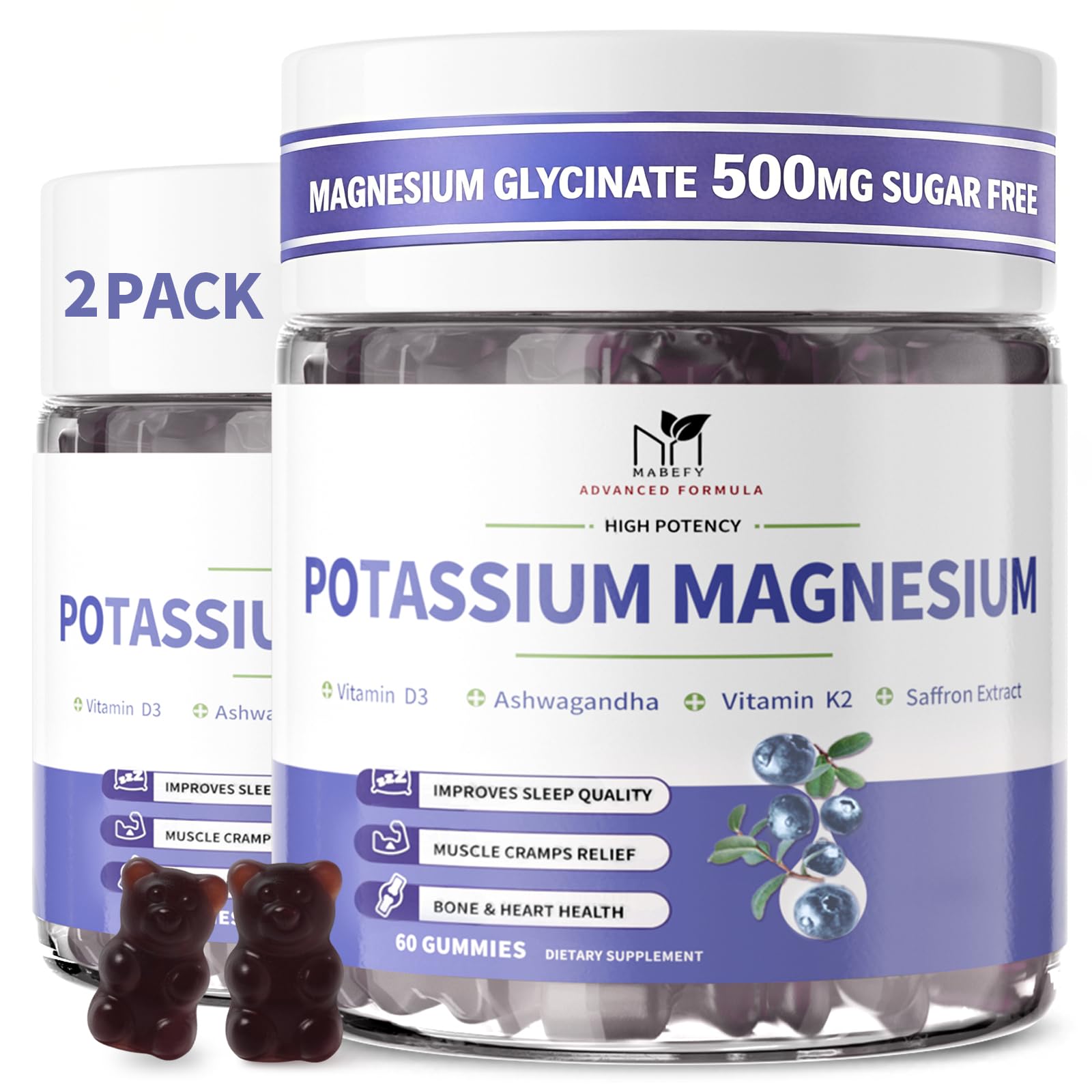 MABEFY Magnesium Potassium Gummies front view with packaging