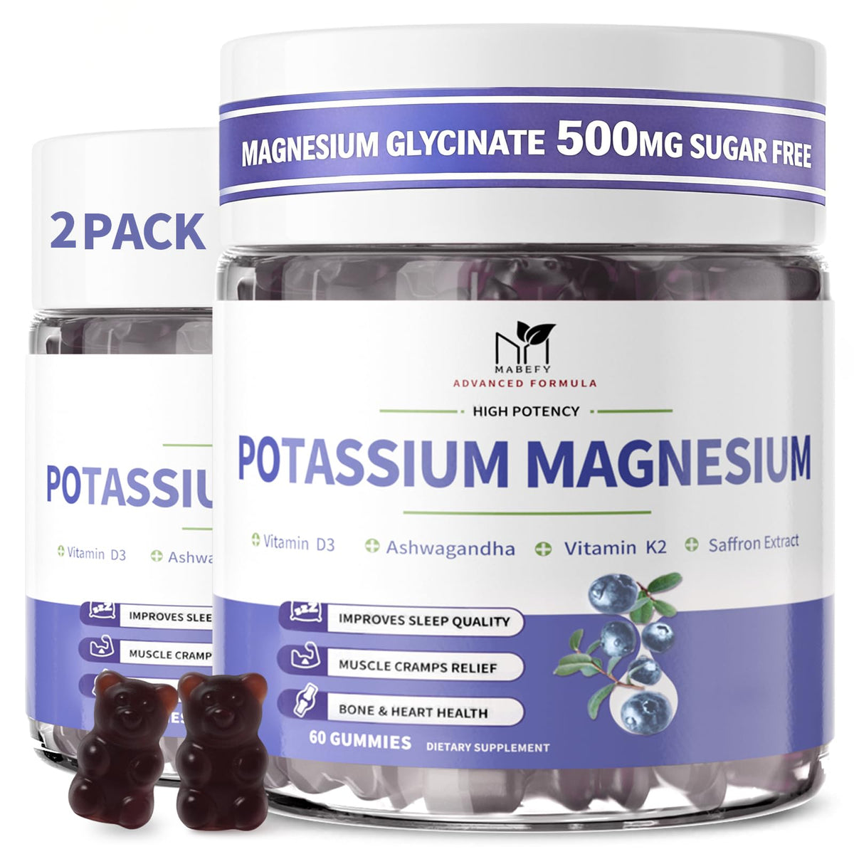 MABEFY Magnesium Potassium Gummies front view with packaging